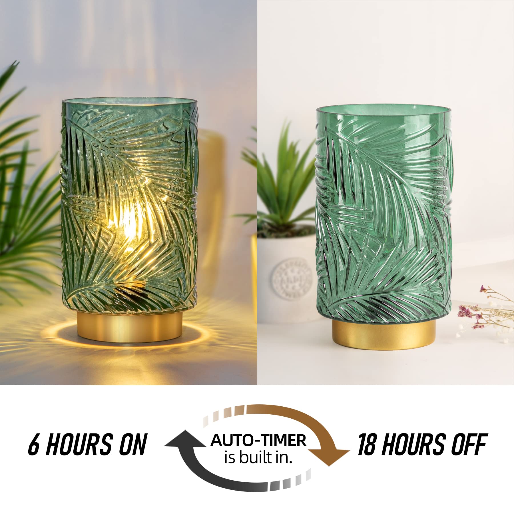 Mj Premier Battery Operated Table Lamp, Green Cordless Led Nightlight With Timer, Small Decor