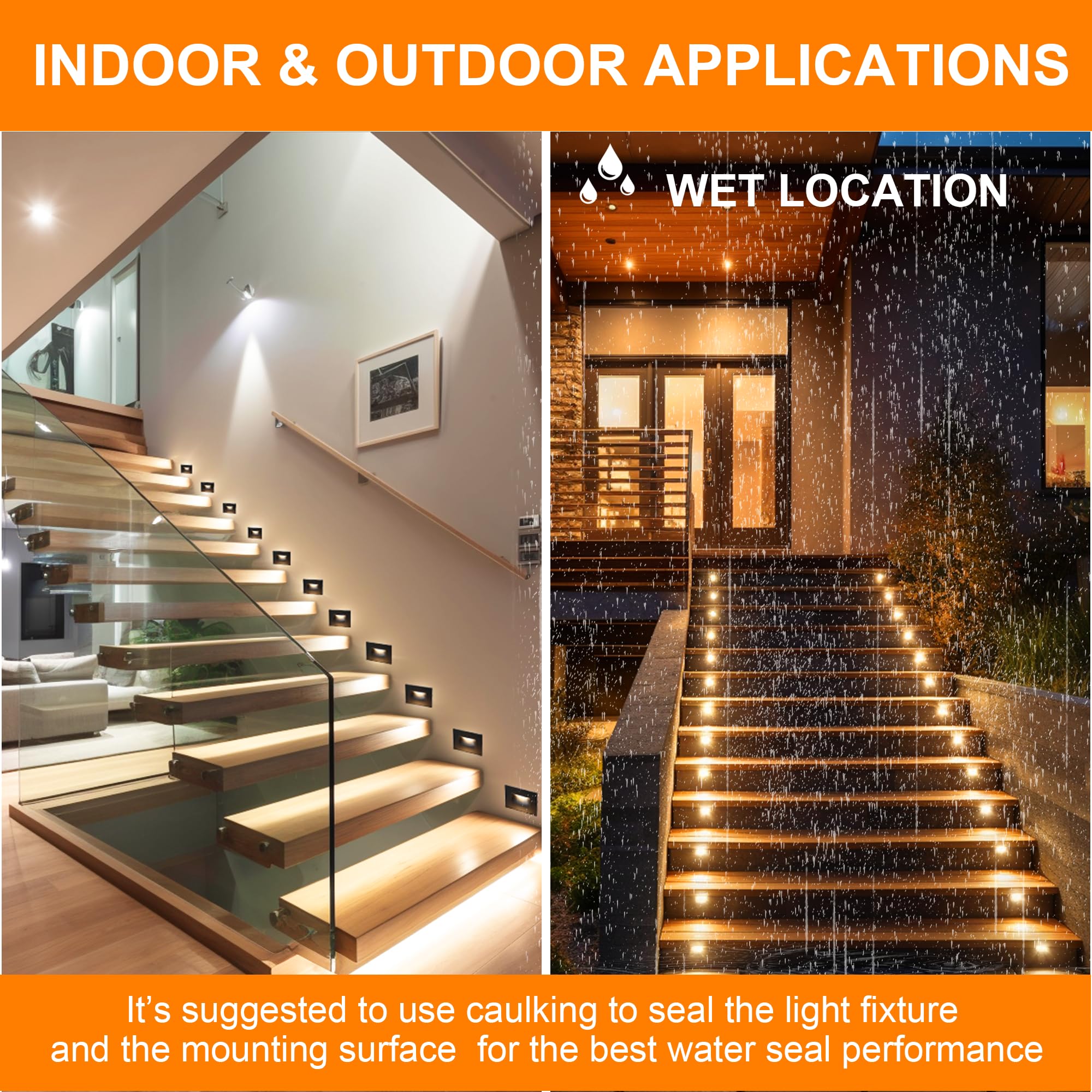 CLOUDY BAY 120V Dimmbale LED Step Light, 5 Color Options, 3W 70lm, Black, 12 Pack