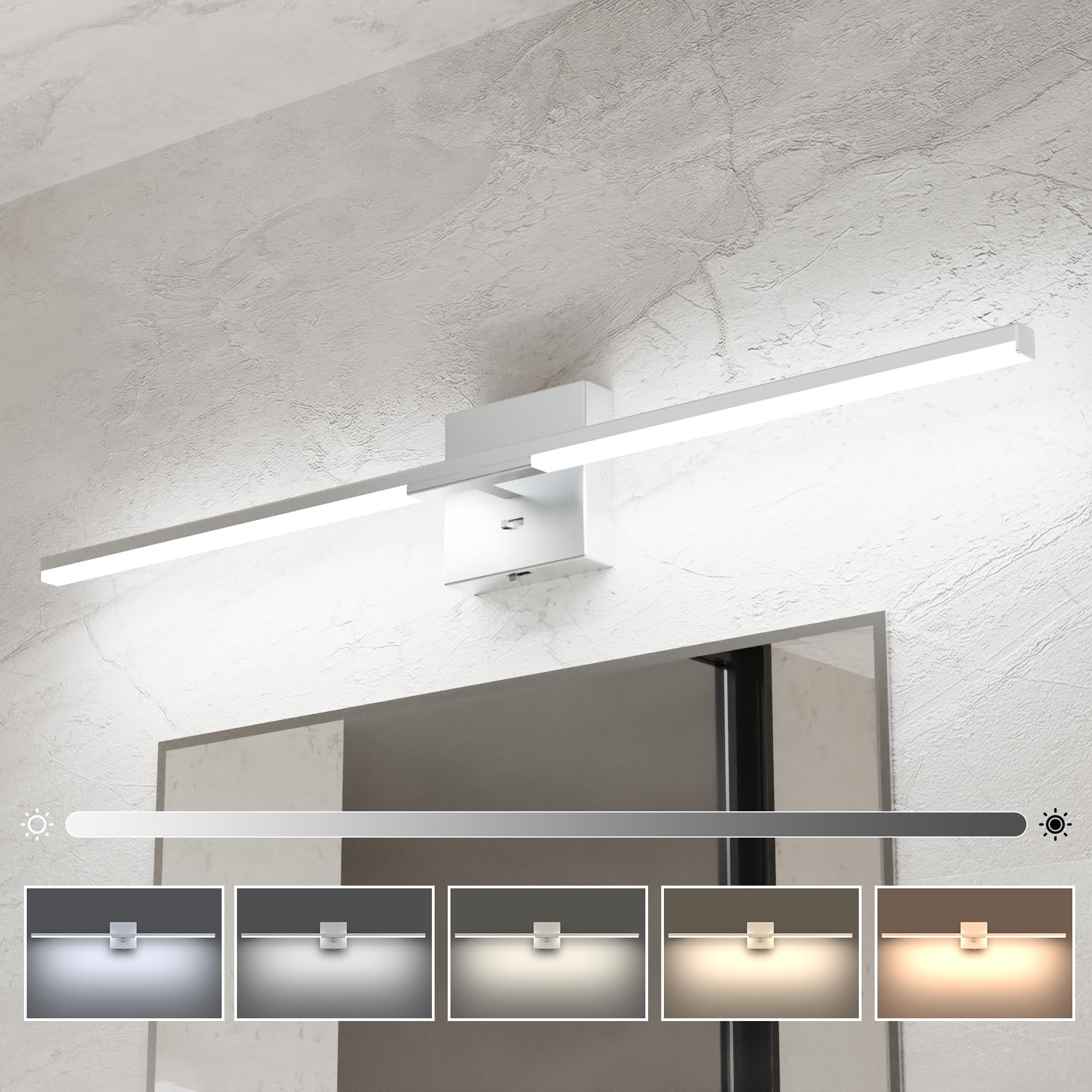 Ensenior Modern Vanity Light 32 Inch, Built-In Dimmer, 20W Dimmable 5Cct Led Light Fixture Over Mirror, Silver Bar For Bathroom