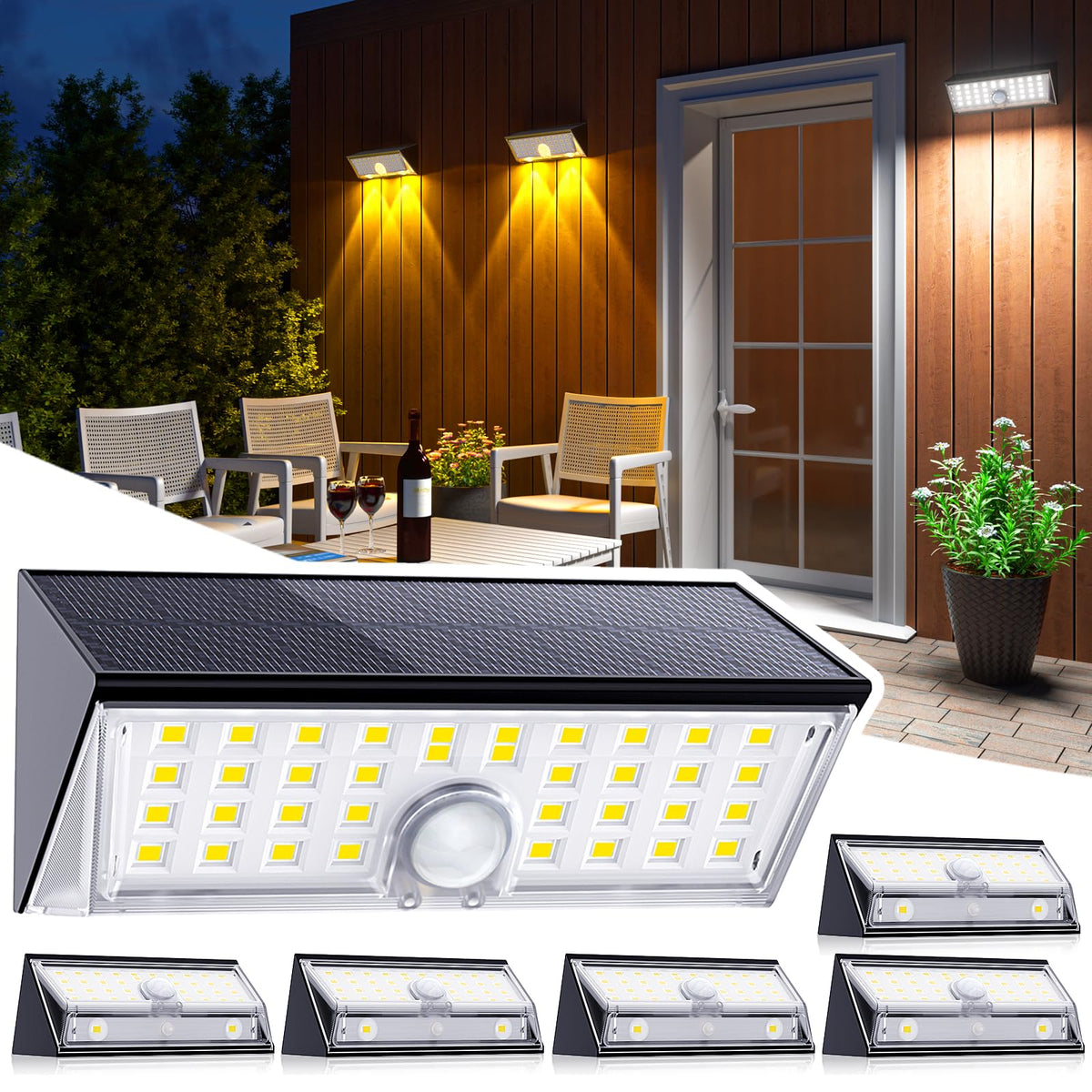 JSOT Solar Lights Fence for Outside, 4 Modes Solar Motion Sensor Light ...