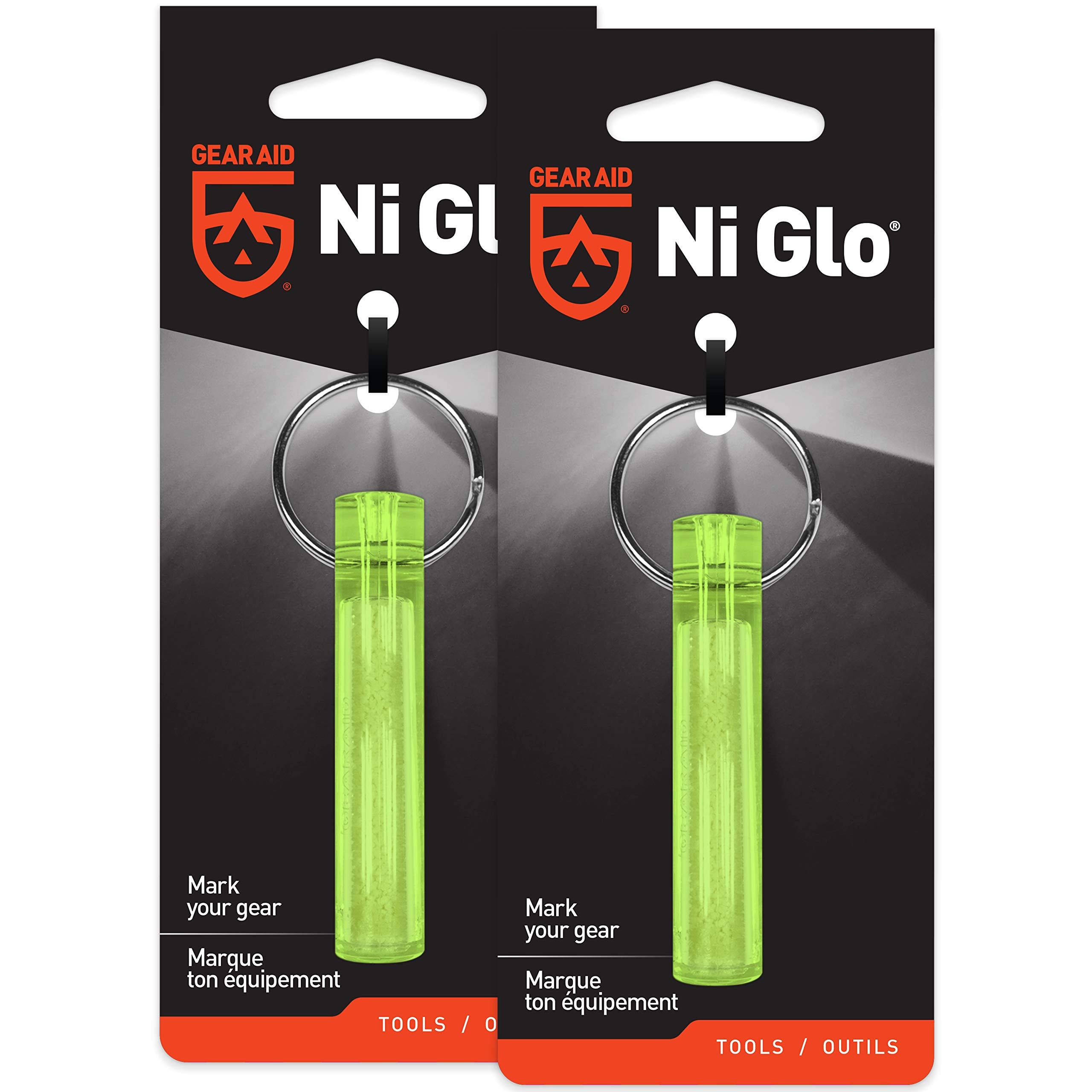 GEAR AID Ni Glo UV Rechargeable Keychain - Glow-in-the-Dark Accessory for Camping, Scuba Diving, Night Fishing, 2” Yellow, Model 91524