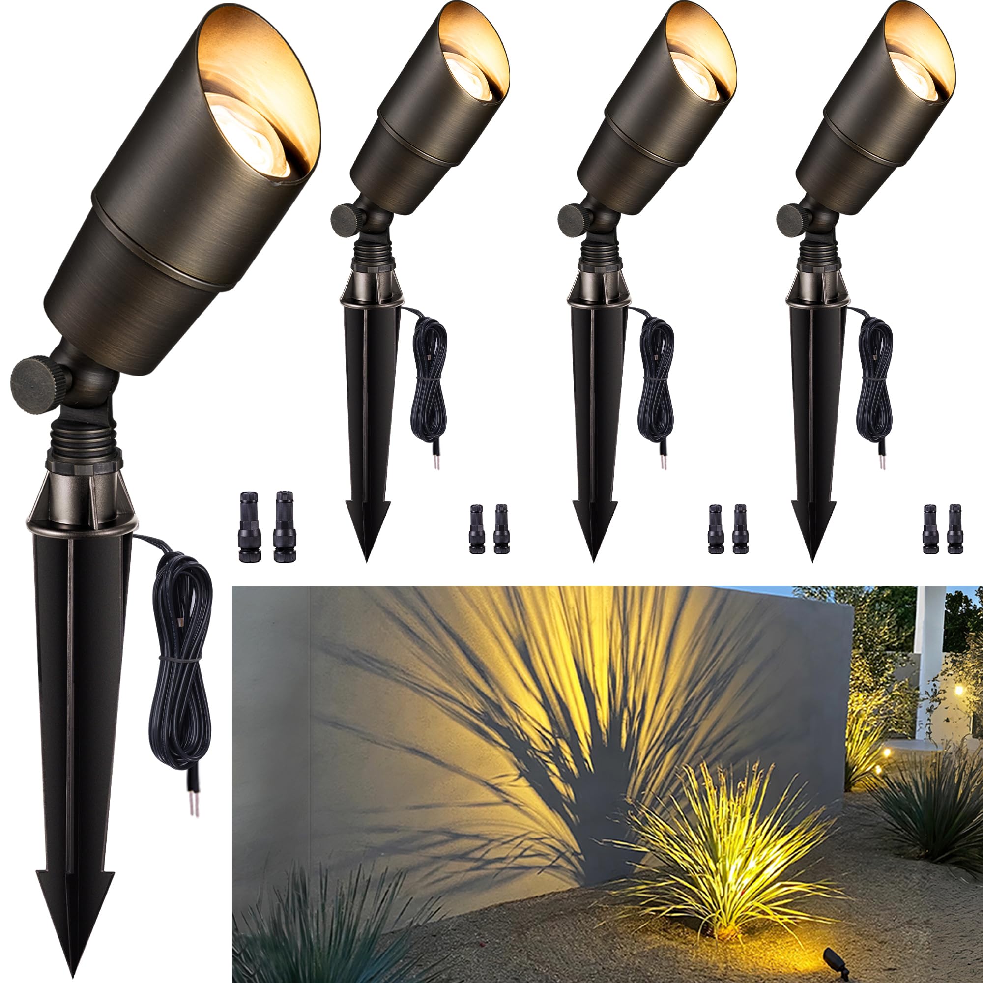 Gardenreet Brass Landscape Lighting - Outdoor Low Voltage Spotlights LED, 12V Wired Uplights, Waterproof Spot Lights Antique Bro