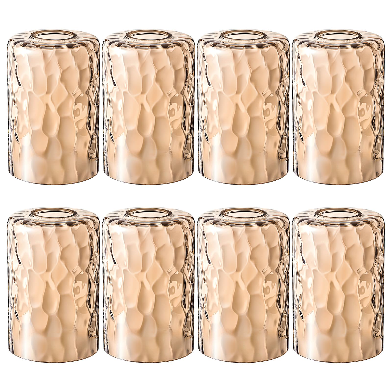 Teenyyou 8 Pcs Amber Hammered Glass Shade Replacements for Pendant Light Fixtures Glass Lamp Shade Cover, 1-5/8 Inch Fitter E26 