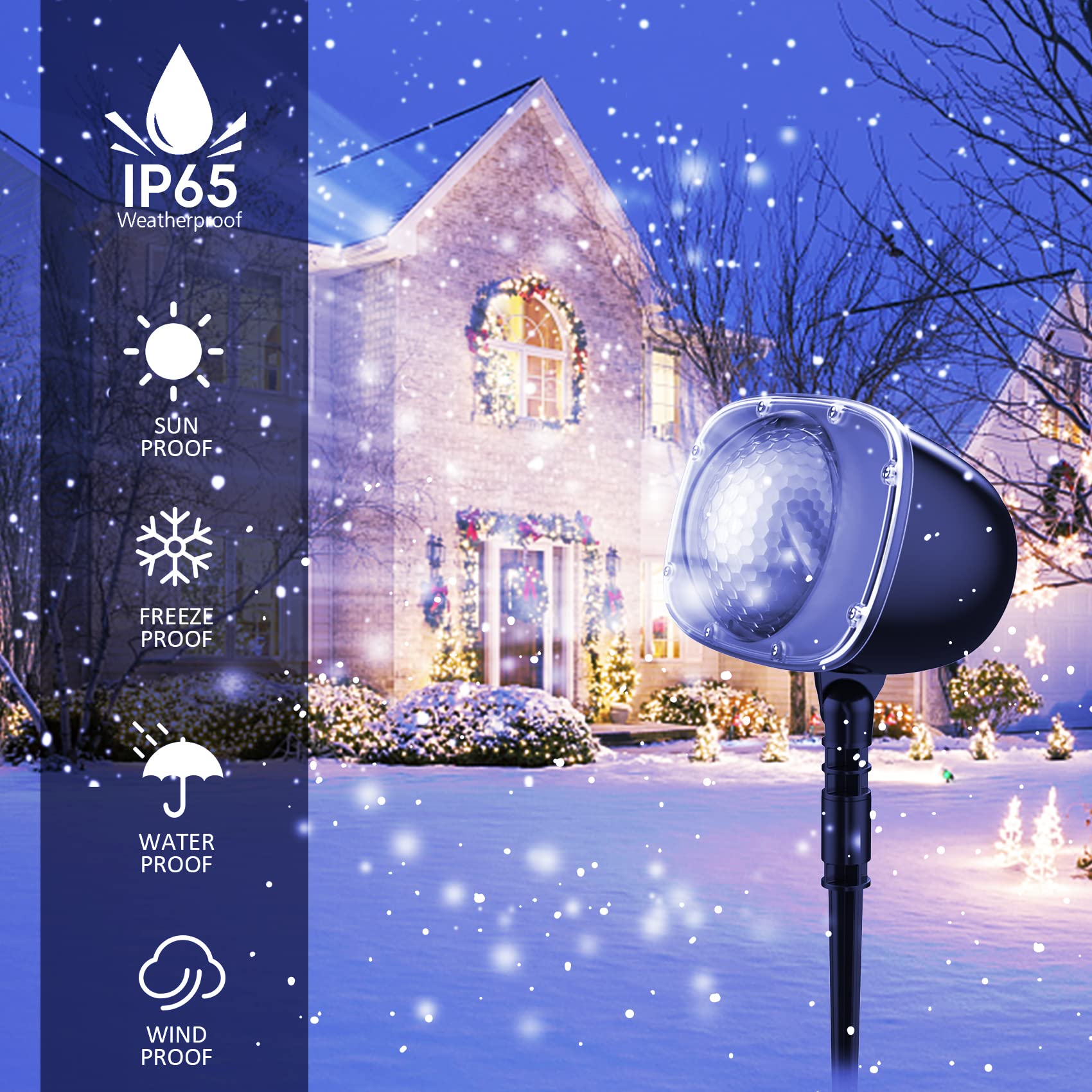 Sunbox Christmas Snowfall Light Projector With Remote - Waterproof Rotating Outdoor Decorative Lights