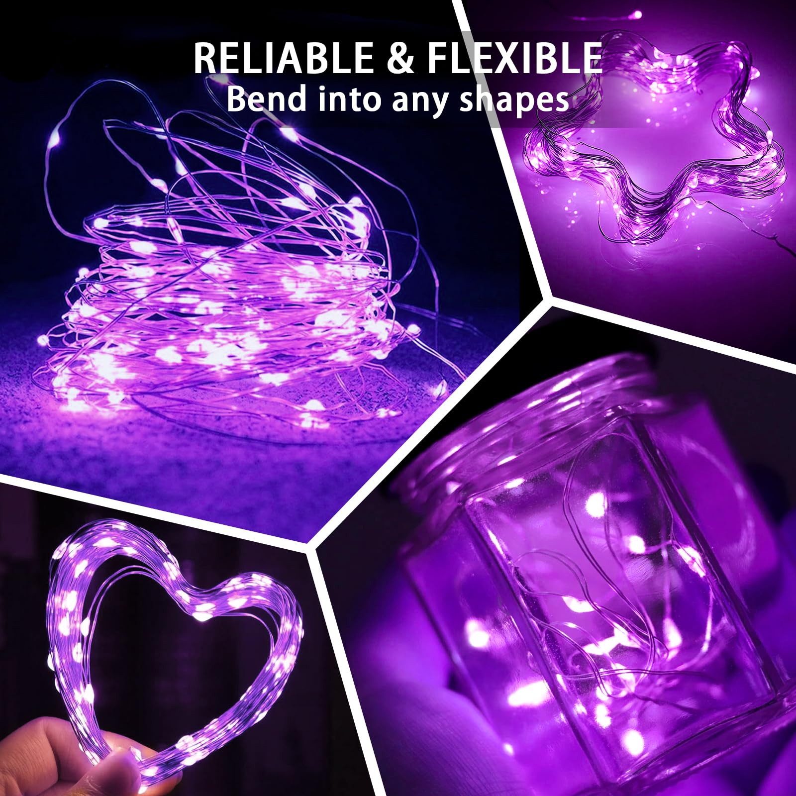 chzk 12 Pack Fairy Lights 7ft 20 LED Twinkle String Lights Battery Operated Waterproof Purple A01-Mini