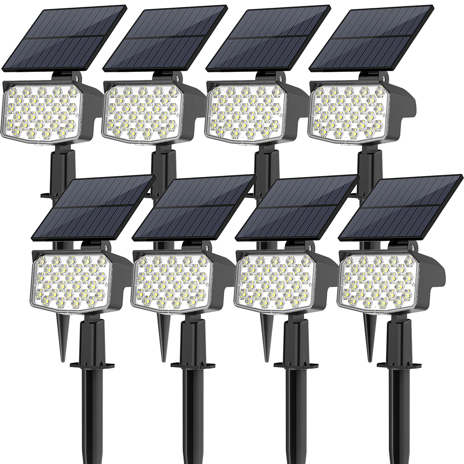 MinPea 8 Pack Solar Spot Lights Outdoor, Adjustable Solar Lights Outdoor Waterproof IP65, Solar Landscape Lights 3 Lighting Mode