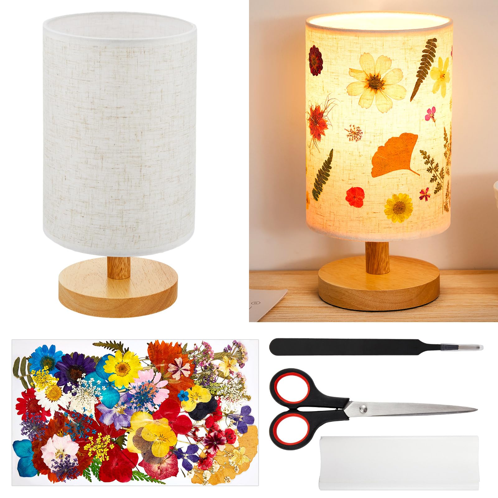 Hortsun Pressed Floral Lamp Bedside Vintage Flower Desk Lamp for Bedroom Living Room, Dorm, Home, Office Decor(1 Pcs,DIY Style)