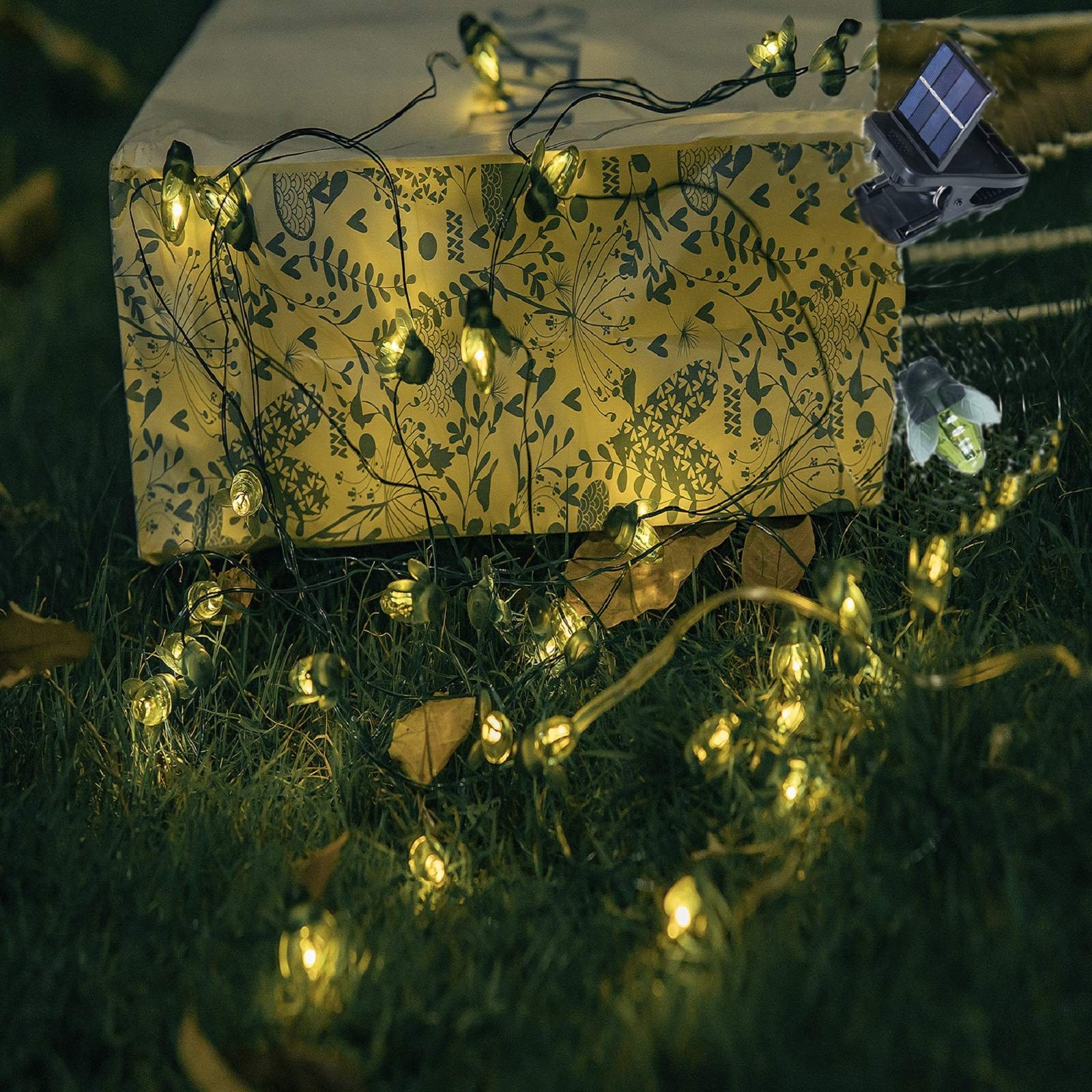 ANGMLN Solar Firefly Lights, 30 LED Outdoor Fairy String Lights, 19.6FT, Waterproof, Yellow Green, Plastic, 1 Pack