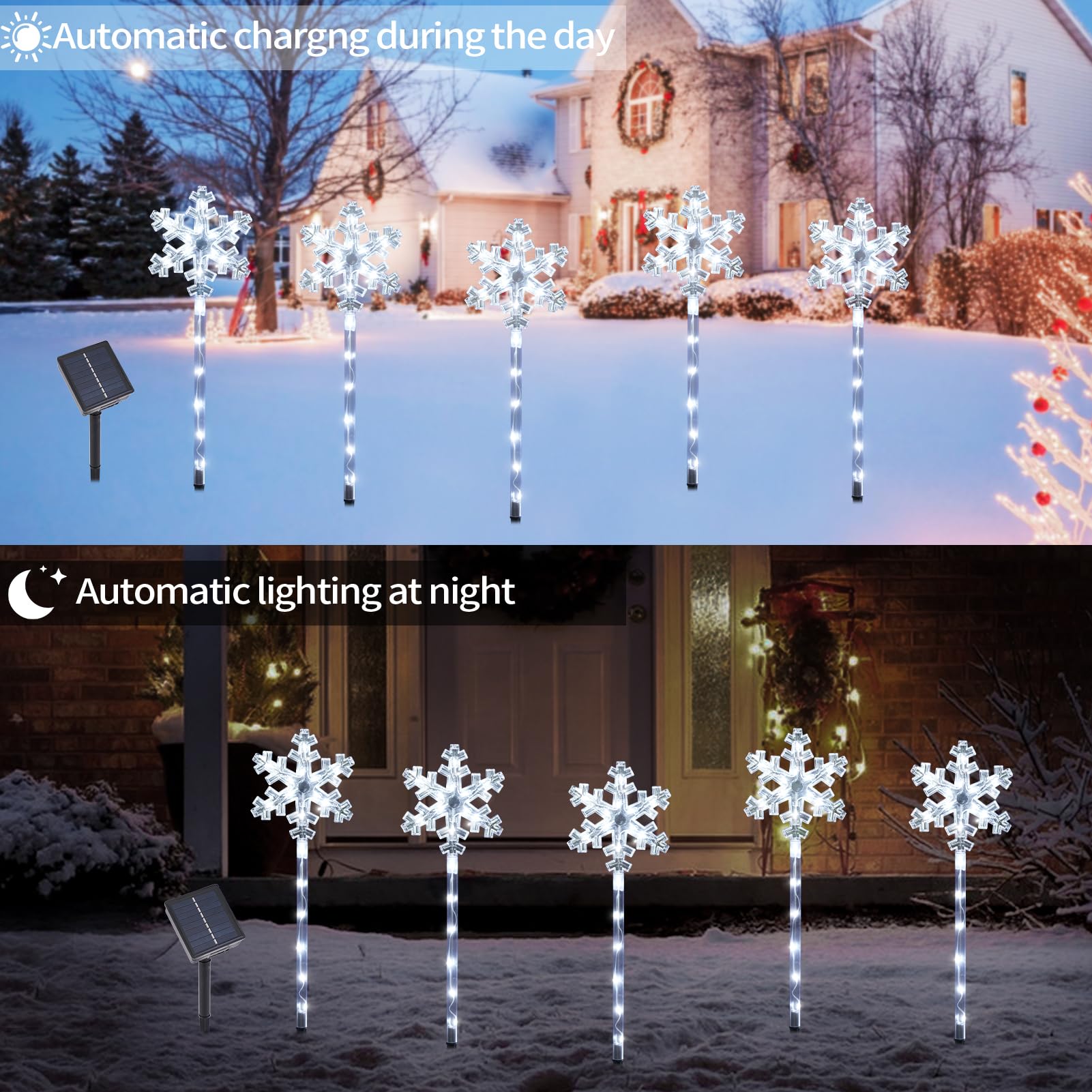 Solar Christmas Snowflake Pathway Lights, Set of 10 Outdoor Garden Lights Decorations,Waterproof Stake Decorative Light for Yard