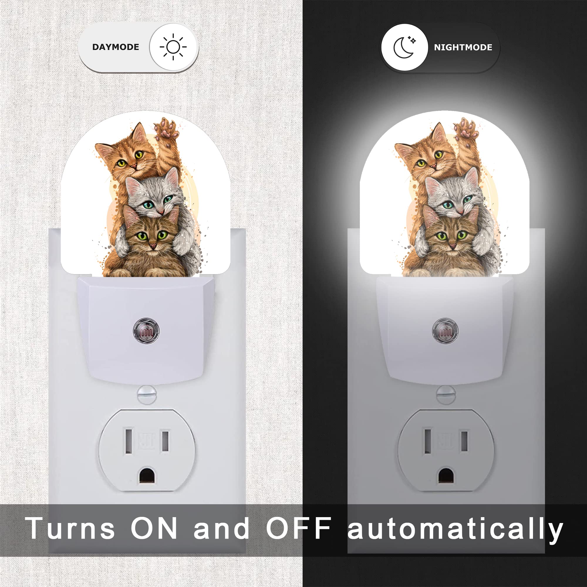 Aowula Funny Cats Night Light,Night Lights Plug Into Wall, Dusk To Dawn Sensor Led Lamp 0.5W For Boys/Girls/Women/Men Decoration