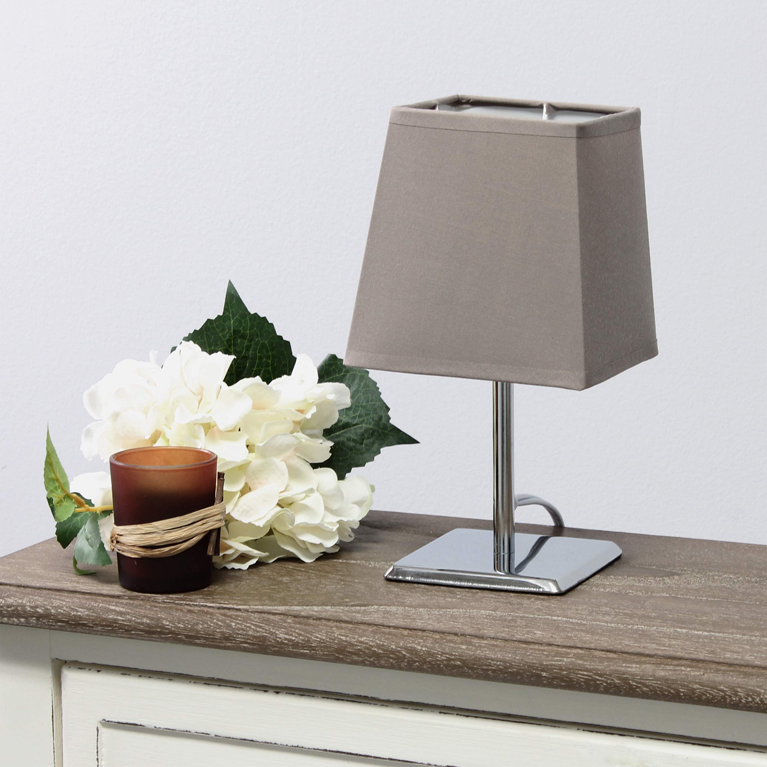 Simple Designs Lt2062-Gry Mini Table Lamp, Chrome Metal Shade, Gray, Pack Of 1