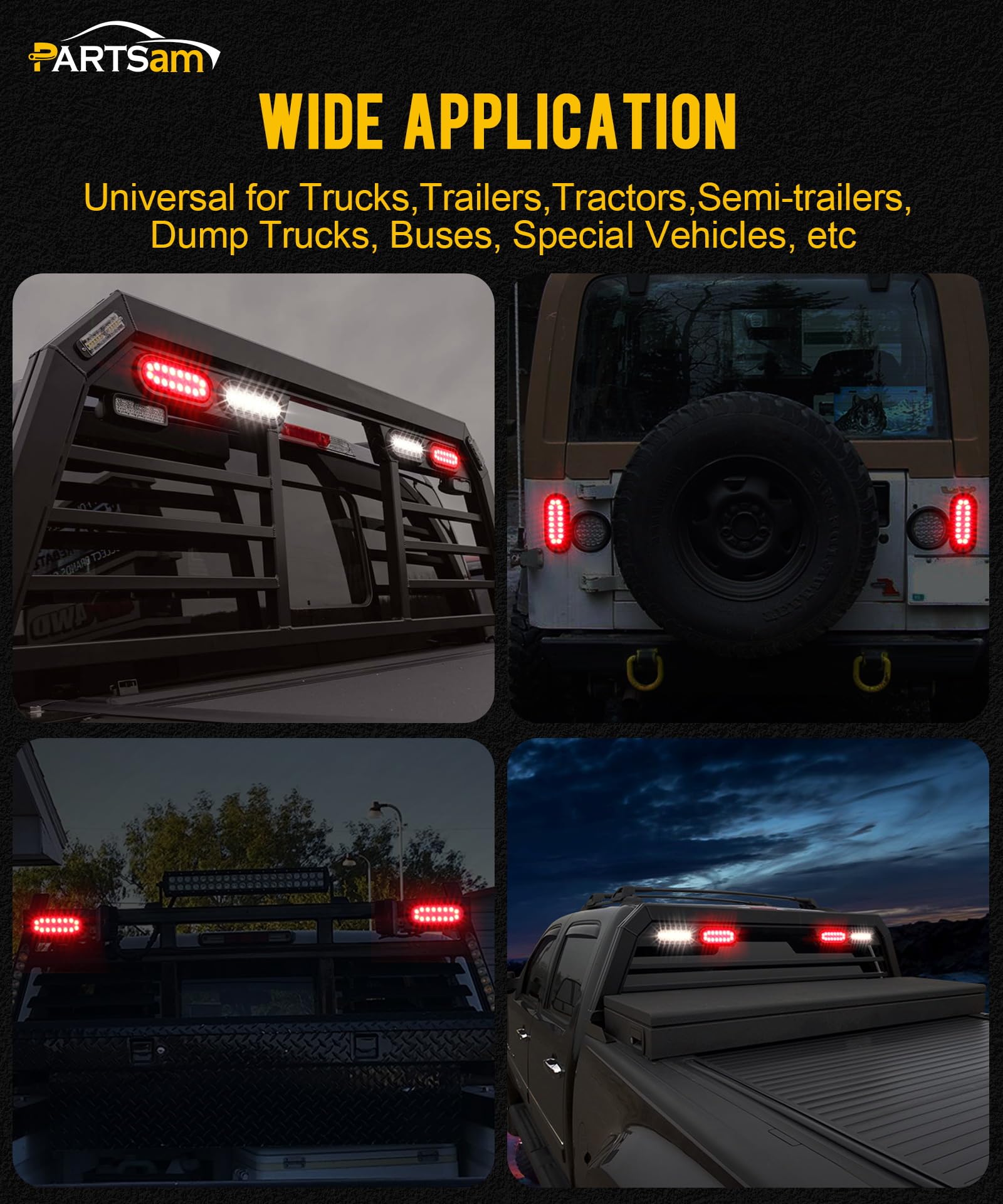 Partsam 2Pcs 6.3&quot; Inch Oval Truck Trailer Led Tail Stop Brake Lights Taillights Running Red And White Backup Reverse Lights, Sealed 6.3 Inch Oval Led Trailer Tail Lights W Reflectors Flush Mount