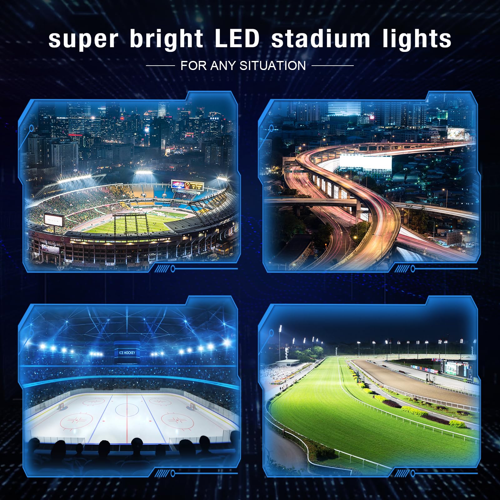 Tomourd 600W LED Stadium Lights - Heavy-Duty Floodlight, Daylight IP66, Black, Model KY1600, Ideal for Large Field Lighting