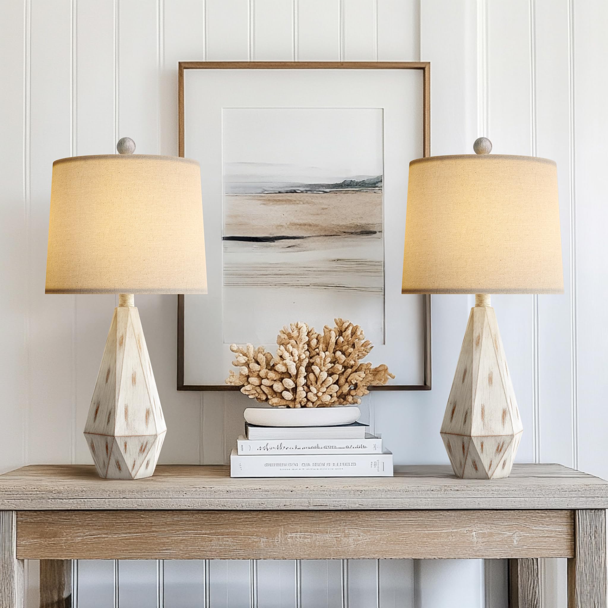 Pokat 23'' Farmhouse Table Lamps Set Of 2, Beige Rustic Lamps For Living Bedroom Night Stands, Bedside Nightstands Living Room T