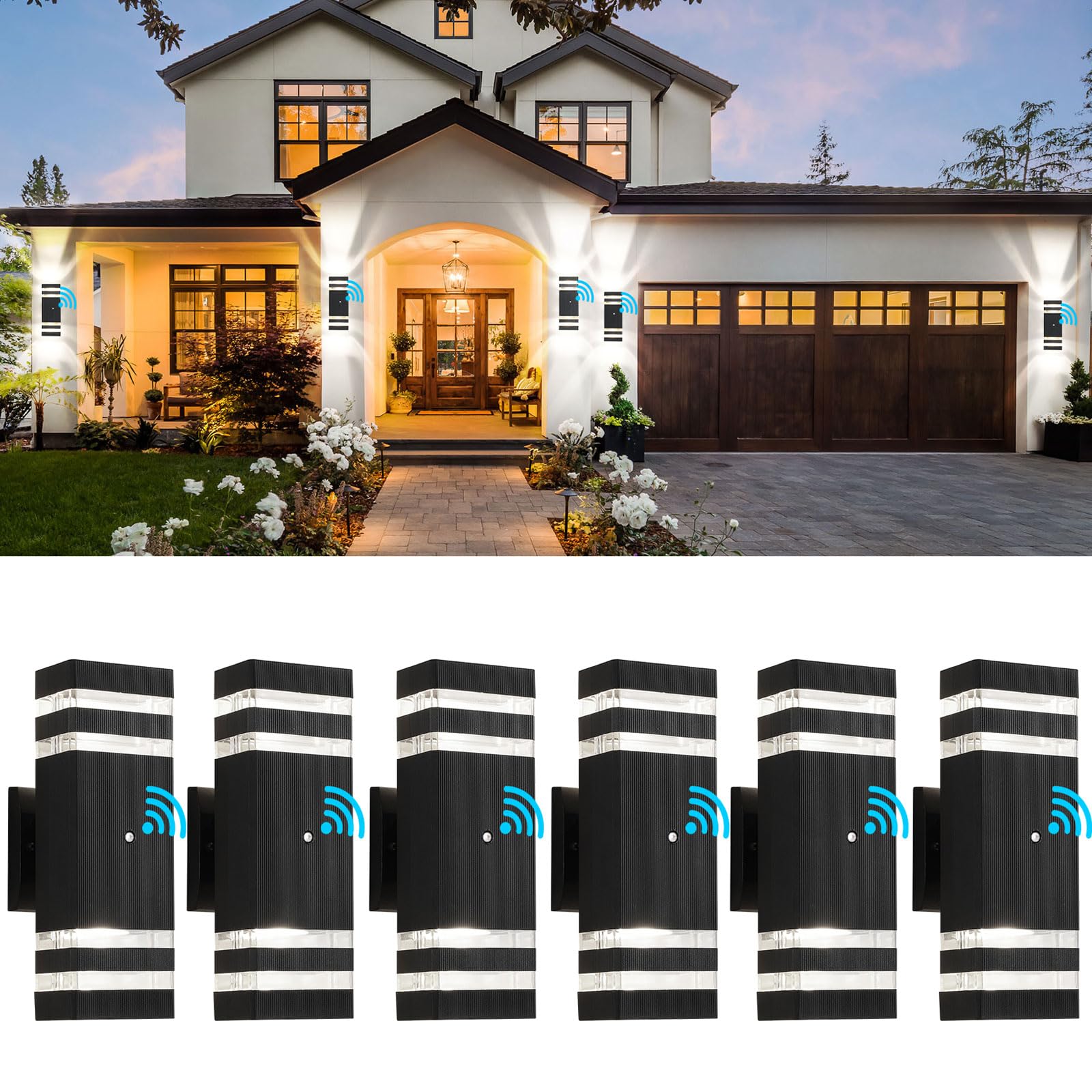 Tewei 6 Pack Dusk To Dawn Black Outdoor Wall Lights, Ip65 Waterproof, 3000K Modern Sconces