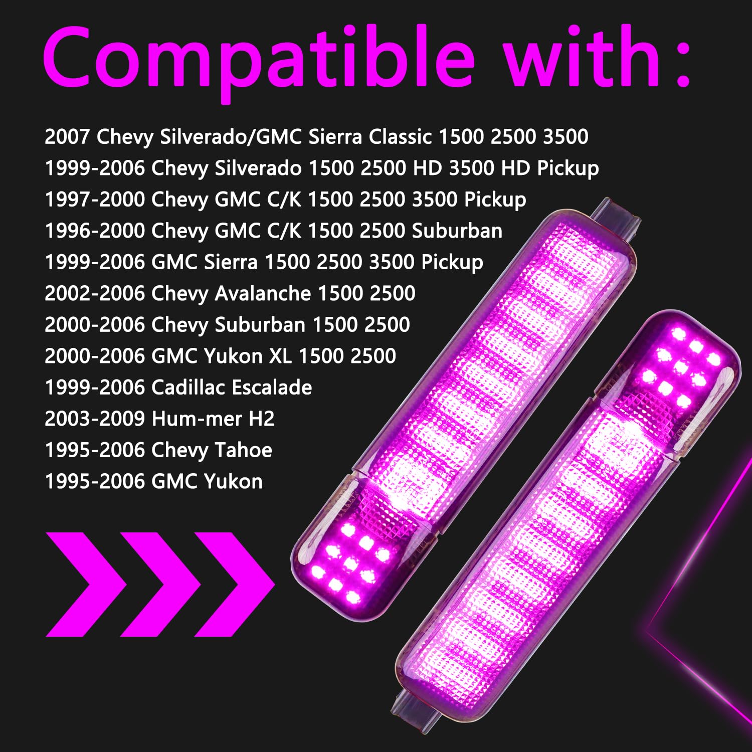 Afeisol Led Side Door Panel Lights Courtesy Light Fit For Chevy Sierra Gmc C/K  Yukon Silverado 1500 2500 3500 Avalanche  Suburban  Hum-Mer H2 Car Interior Panel Lighting (Purple-smoky aroma Lens)