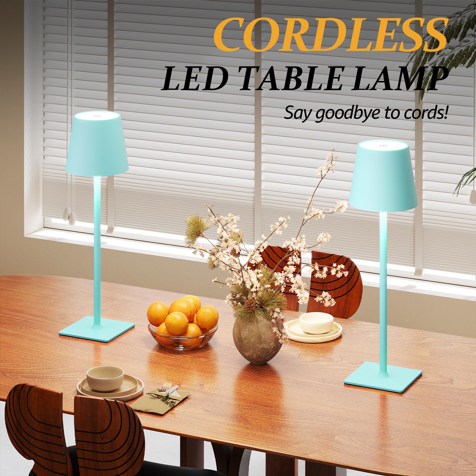 CHLORANTHUS Cordless Table Lamps 2 Pack, 5000mAh Battery, Stepless Dimming, Light Blue, Model: table-lamp -15