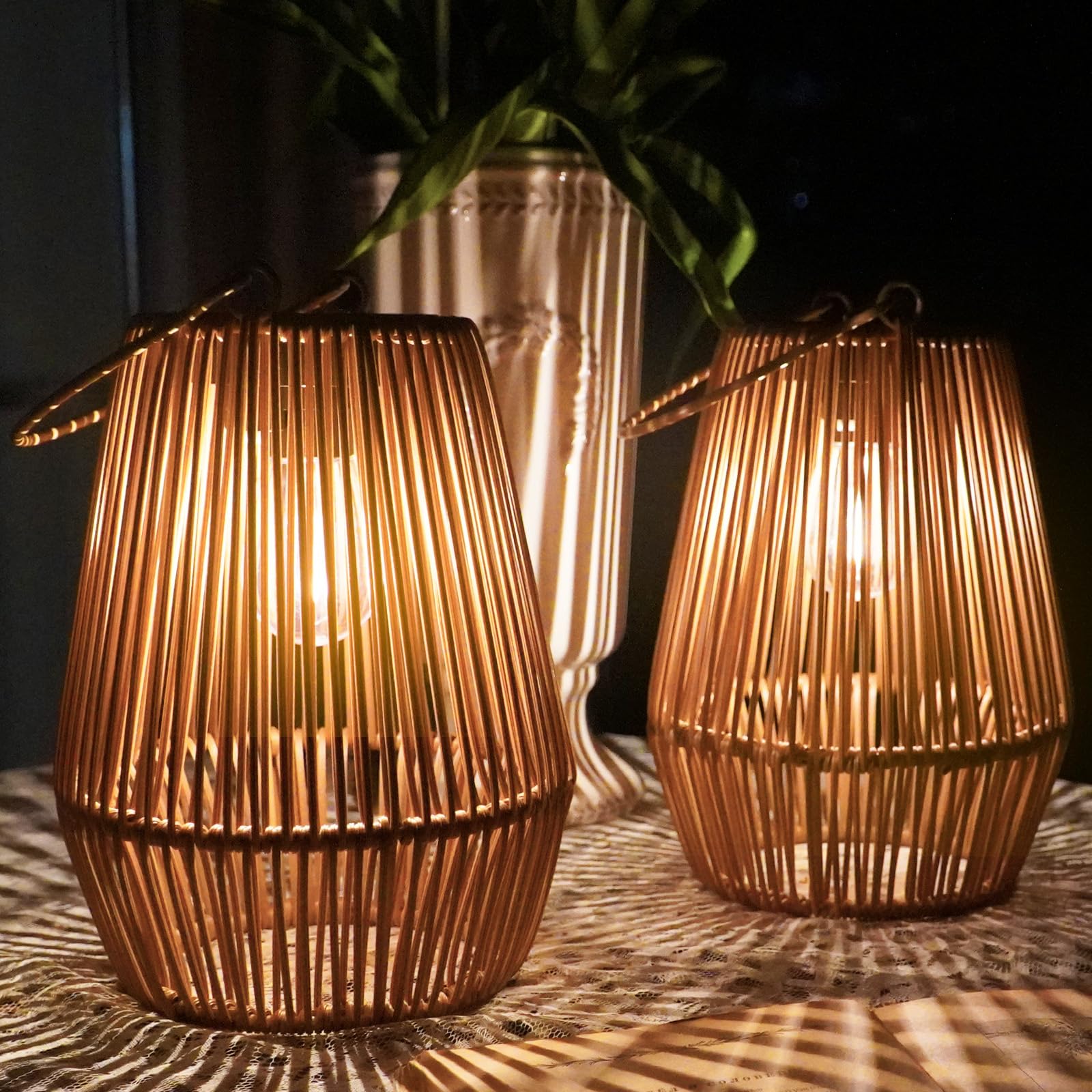 KagoLing Solar Lanterns Outdoor Waterproof Metal Lights, 2 Pack, Khaki, Model HandLan-02 for Garden, Yard, Patio, Porch, Lawn, Pathway