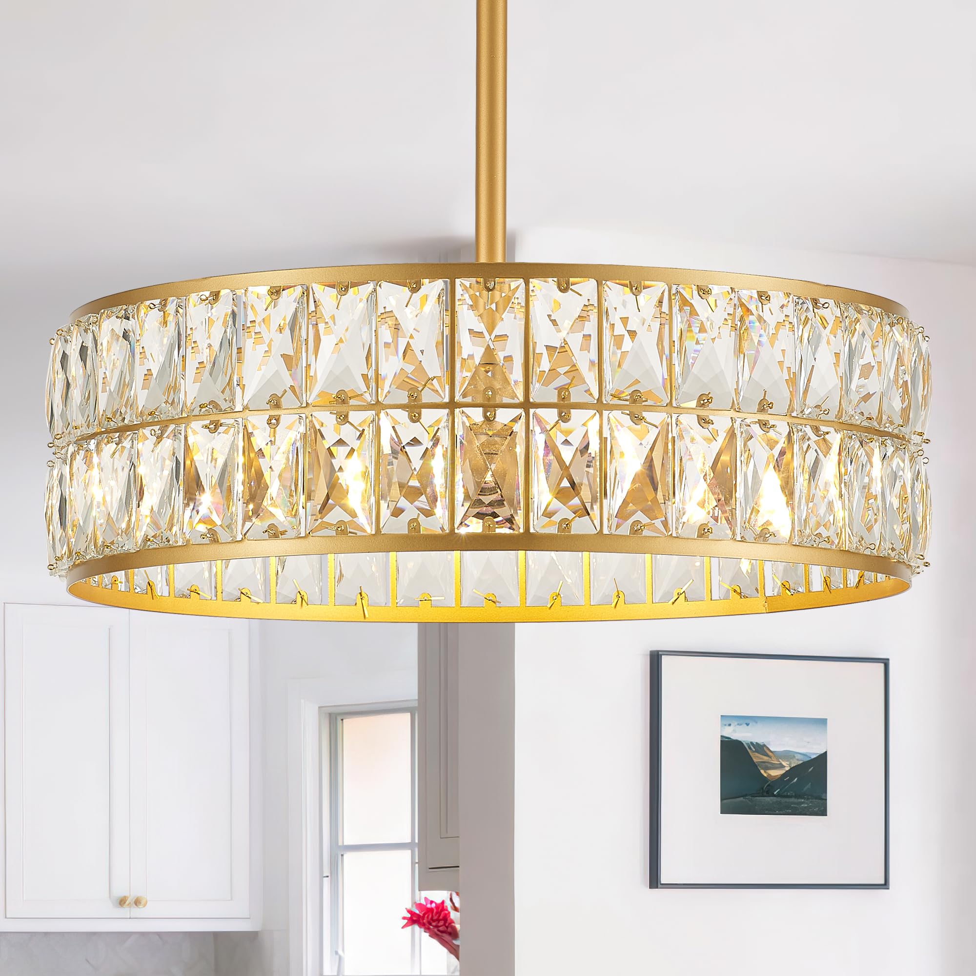 Salaiwei 16    4-Light Modern Crystal Chandeliers Gold Dinning Room Light Fixture, Round Pendant Light Kitchen Island Chandelier