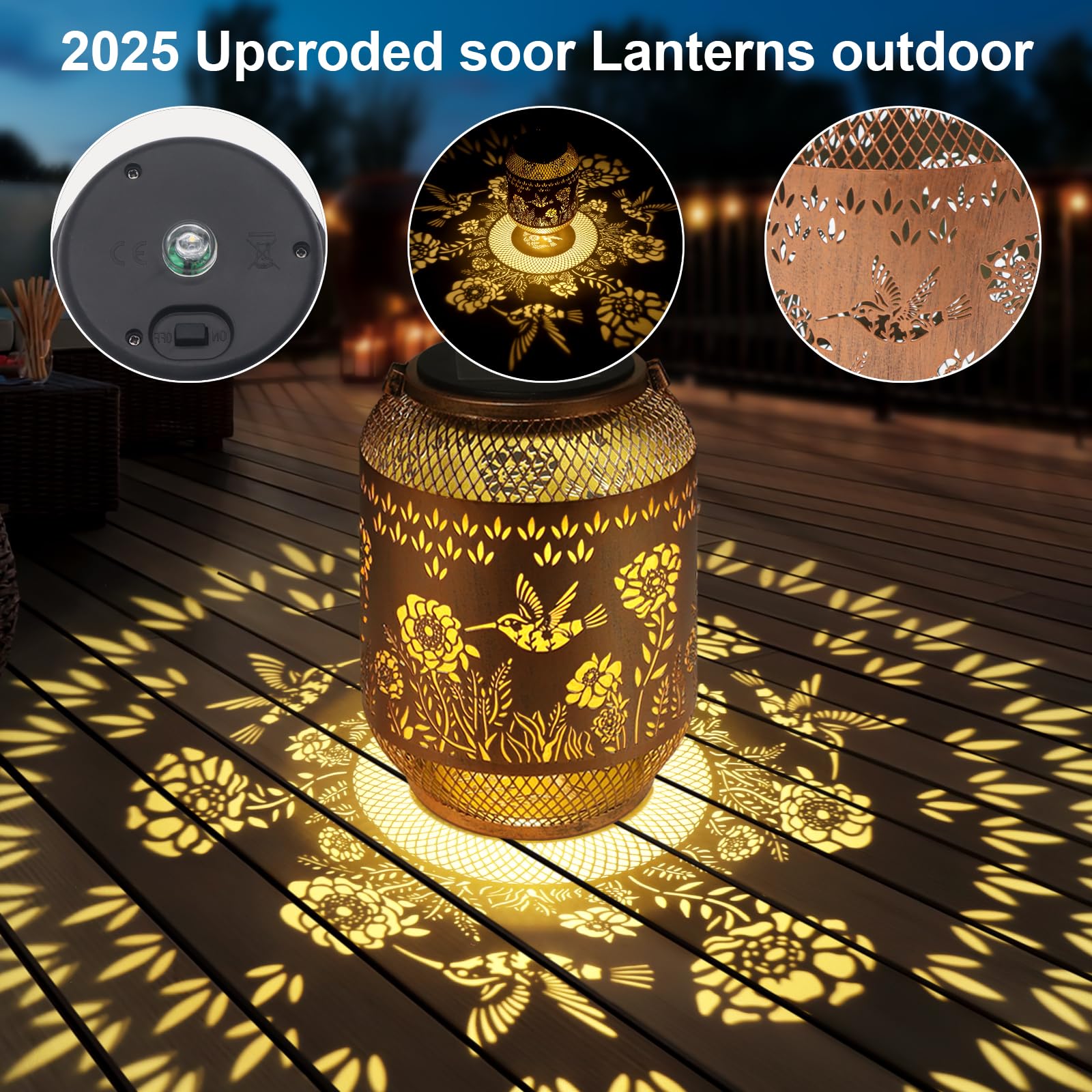 Doogarden Solar Lanterns - Waterproof Metal LED Lights for Garden Decor, White, Hummingbird Design, Model D-DL-301