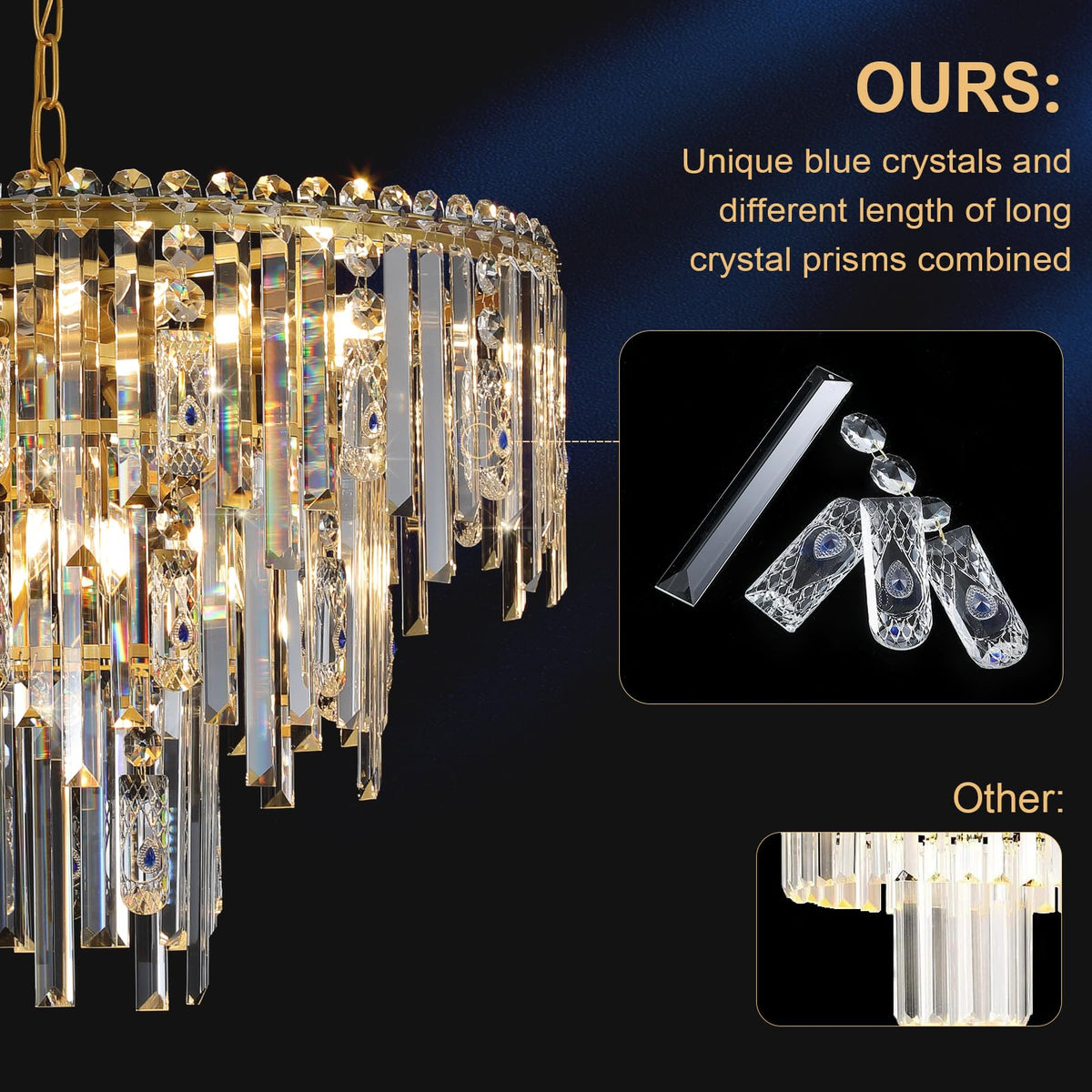 A AXILIXI Gold Crystal Chandelier, 24" Modern 3-Tier 12-Light Ceiling ...