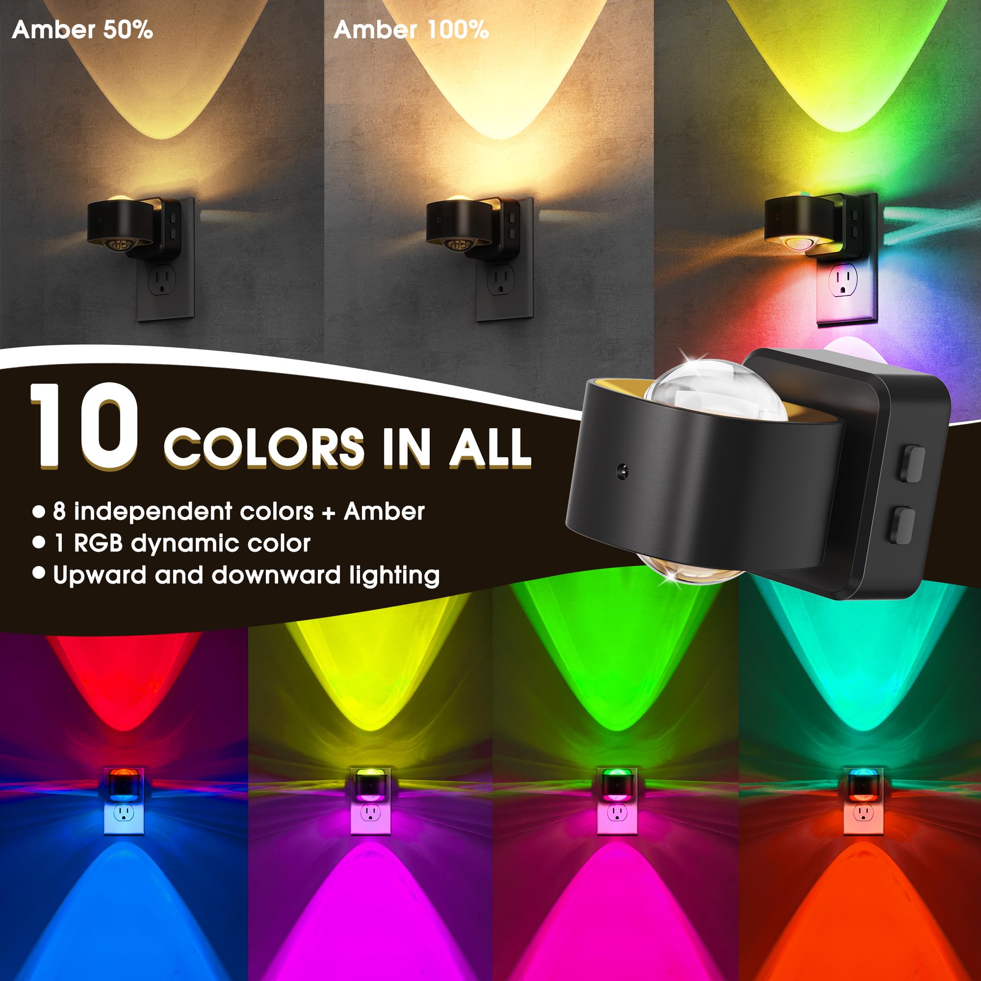 Briignite Night Light Projector  Rgb Color Changing Night Light For Kids  180?Rotating Night Lights Plug Into Wall  Dusk To Dawn Sensor  Rgb Ambient Lighting For Gaming Room Bathroom Gifts  2 Pack