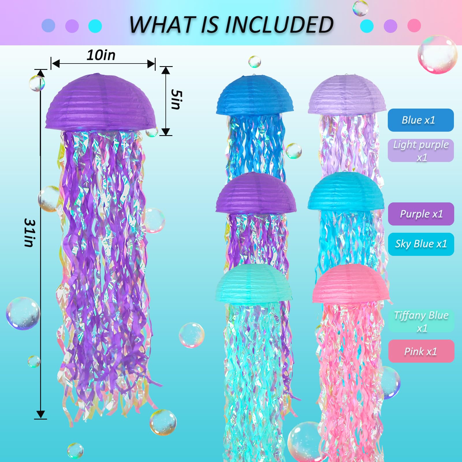 6 Packs Jellyfish Paper Lanterns Hanging Mermaid Wishes Lantern Ocean Theme Party Supplies Great For Kids Birthday Decors, Baby