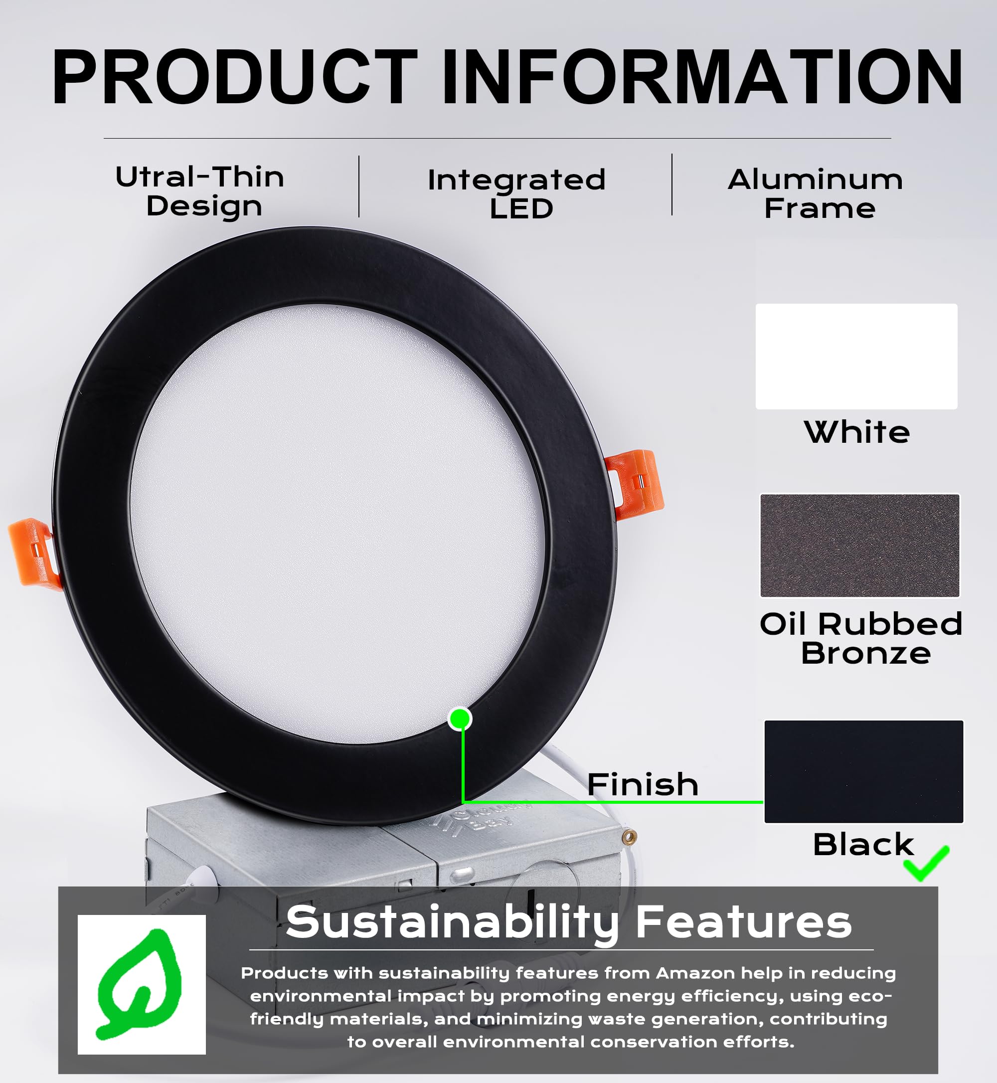 CLOUDY BAY 6 Inch Smart WiFi LED Recessed Lights, RGBCW Color Changing, Black, Compatible with Alexa & Google Home, 15W CRI90+