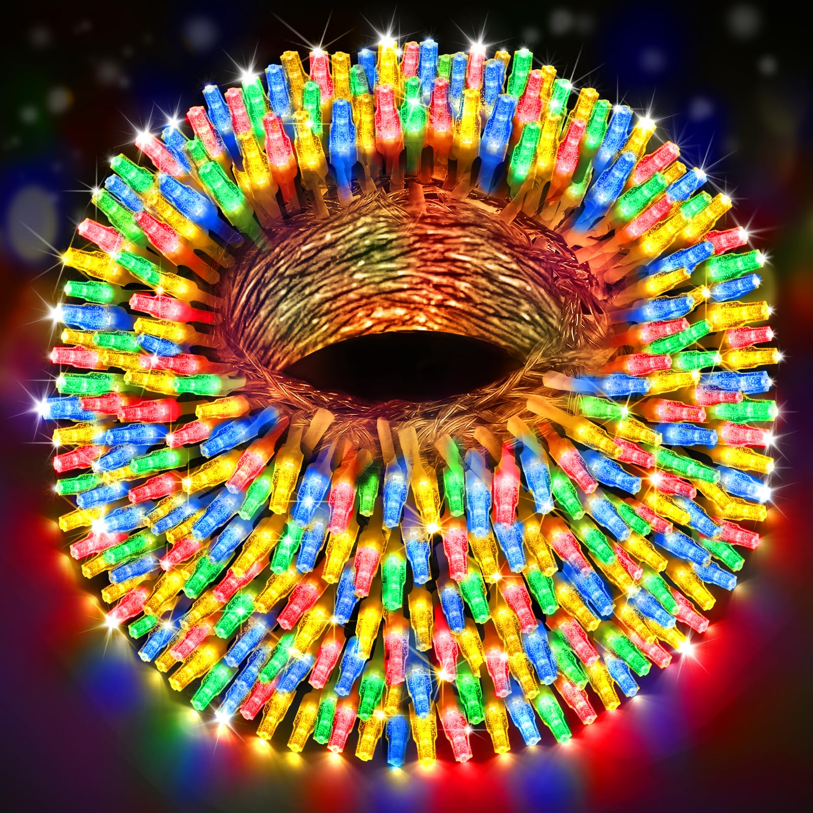 FLVOECN Outdoor Fairy Lights, Waterproof Plug-in String Lights, 98Ft, 200 LED, Multicolor, F8 Model
