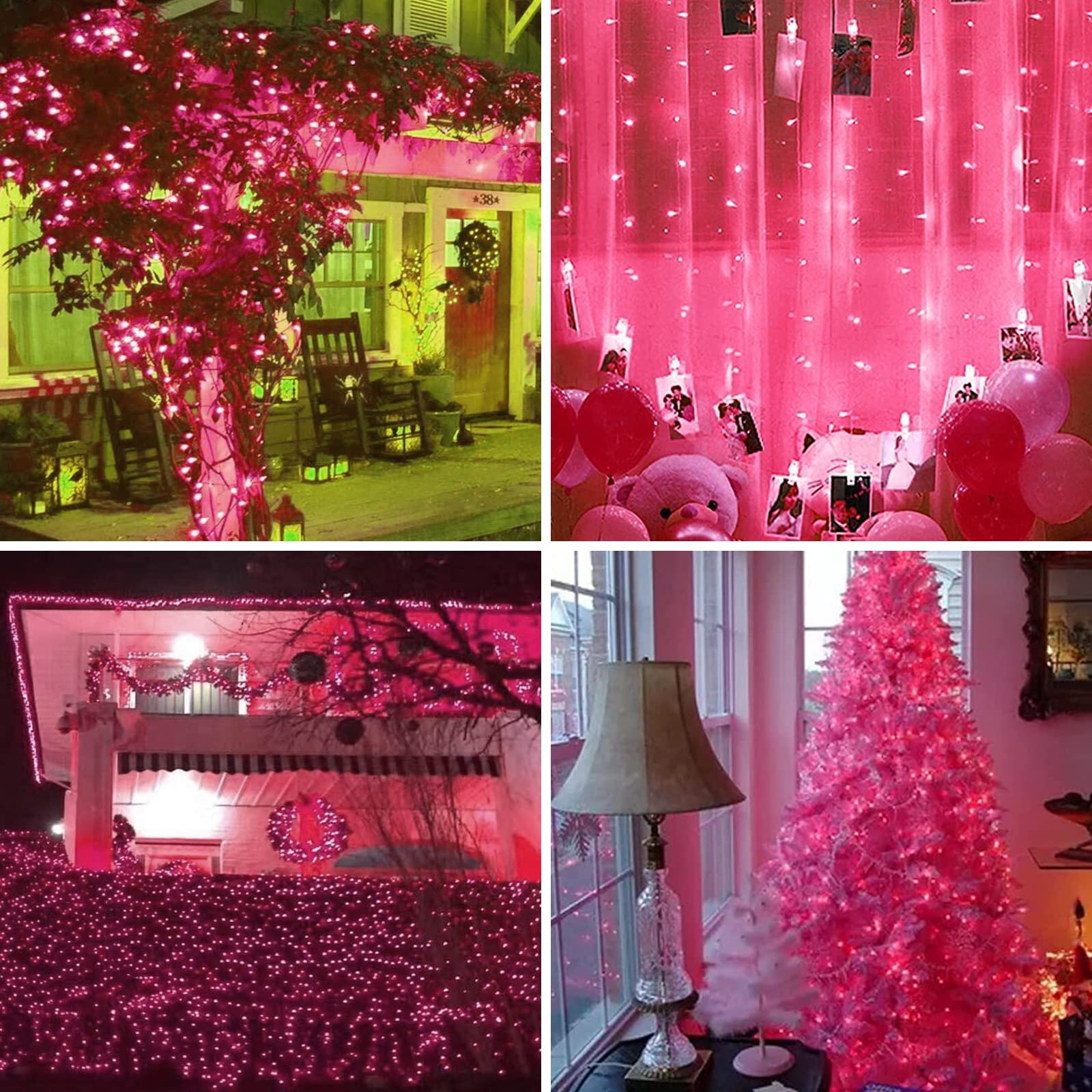 Glownova Green Wire  Pink Incandescent Bulb 300 Mini String Lights For Indoor Christmas Tree Garland Birthday Wedding Party Festival Decoration