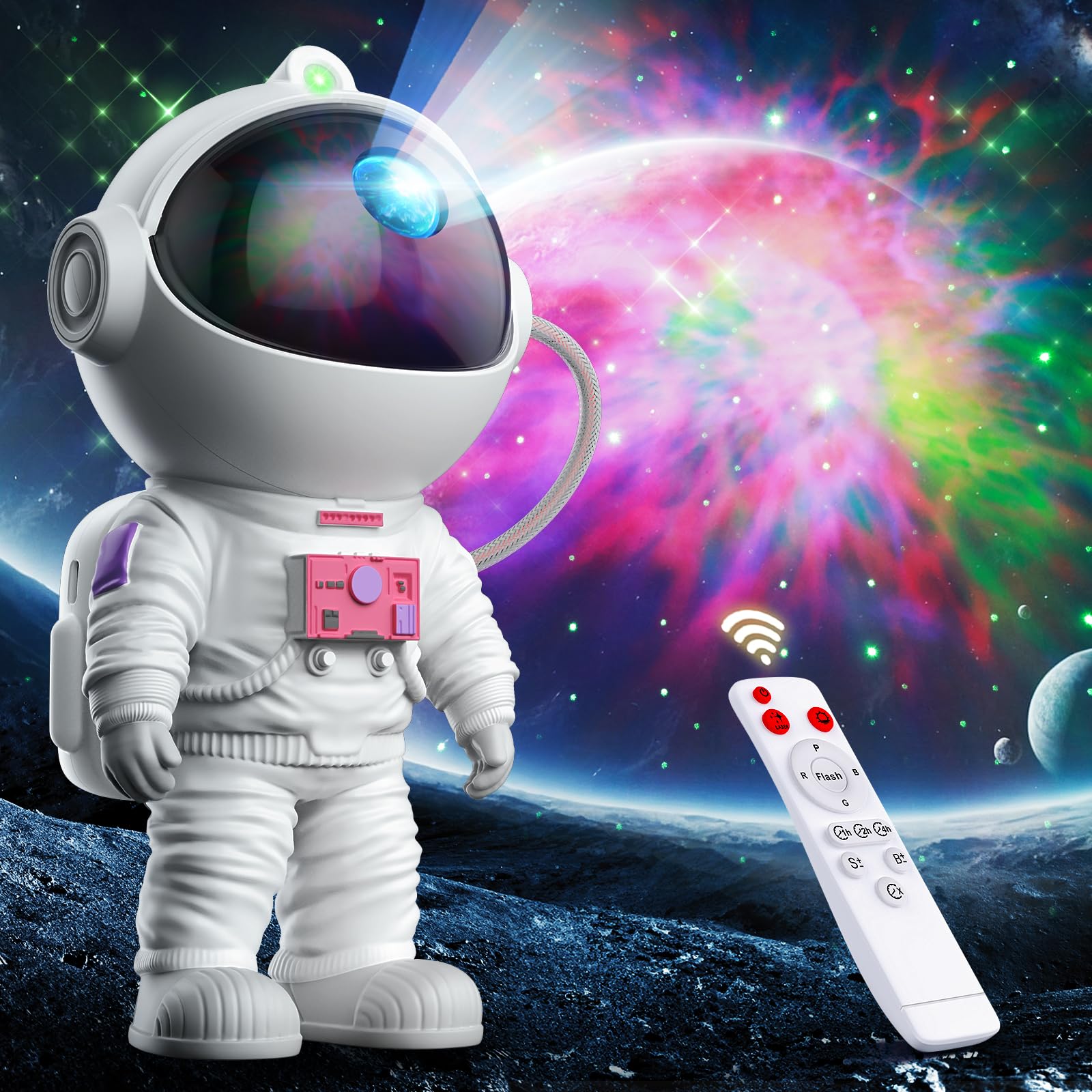 ThanBao Astronaut Galaxy Projector - LED Nebula Night Light with Timer & Remote, Pink, Model HJ-09