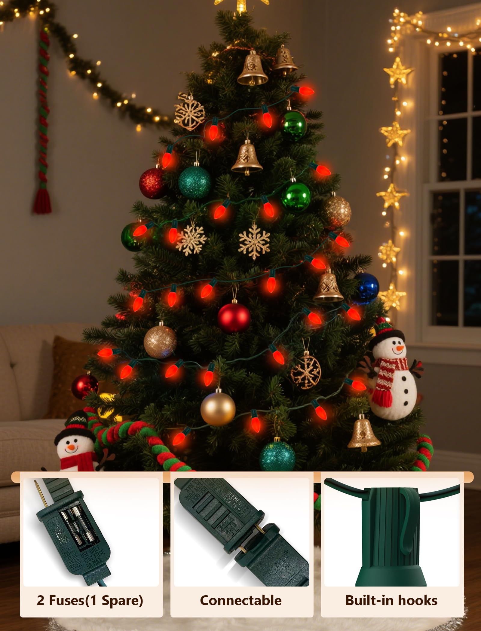 Led C9 Red Christmas Lights Outdoor  25Ft C9 Led Outdoor String Lights With 26 Shatterproof Red Bulbs  Waterproof Vintage Christmas Lights For Indoor Holiday Tree Roofline Patio Party Garden Decor