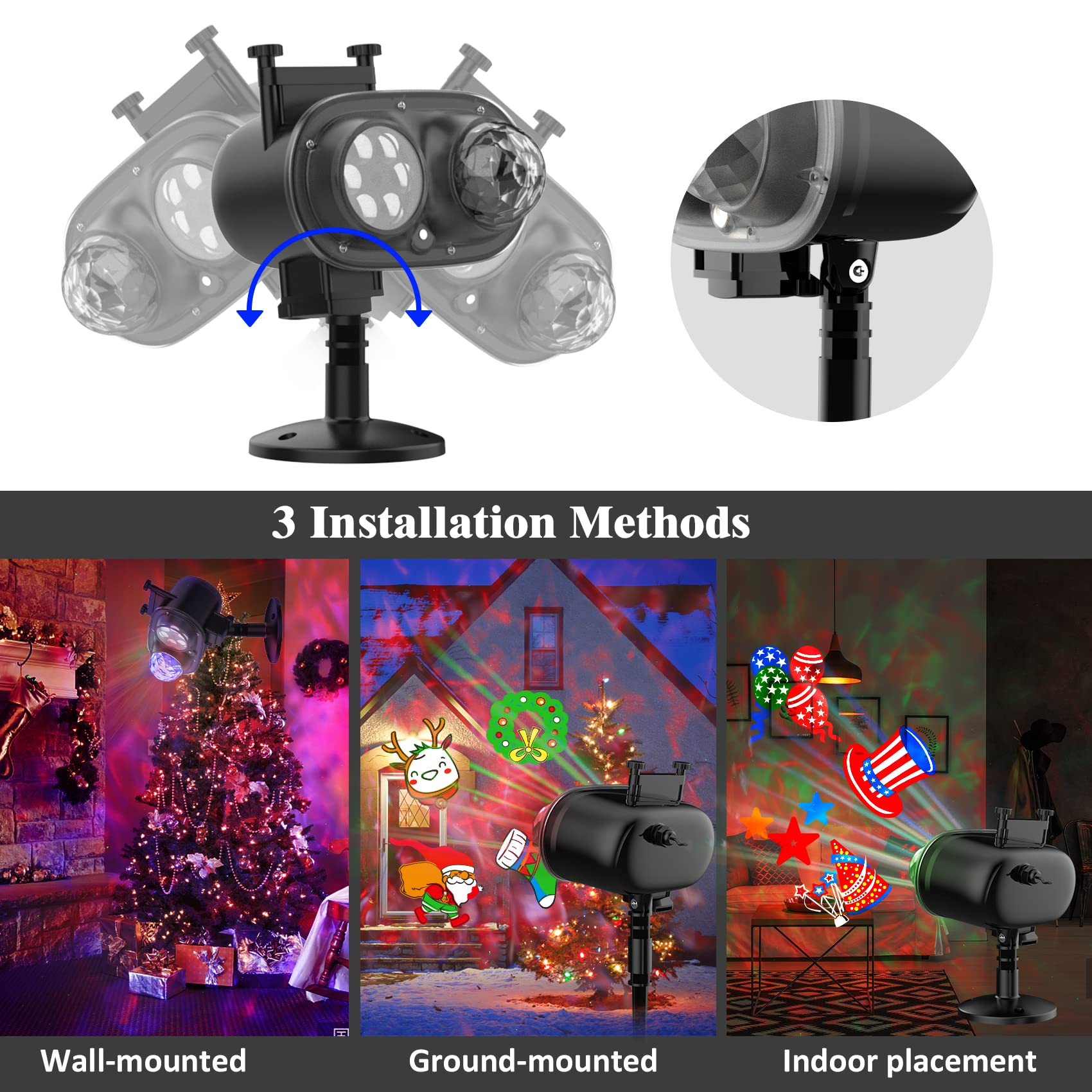 Yokgrass Halloween Christmas Projector Lights, 2-in-1 Outdoor Holiday Light Projector with 16 All Seasons Slides, 10 Colors, Wat