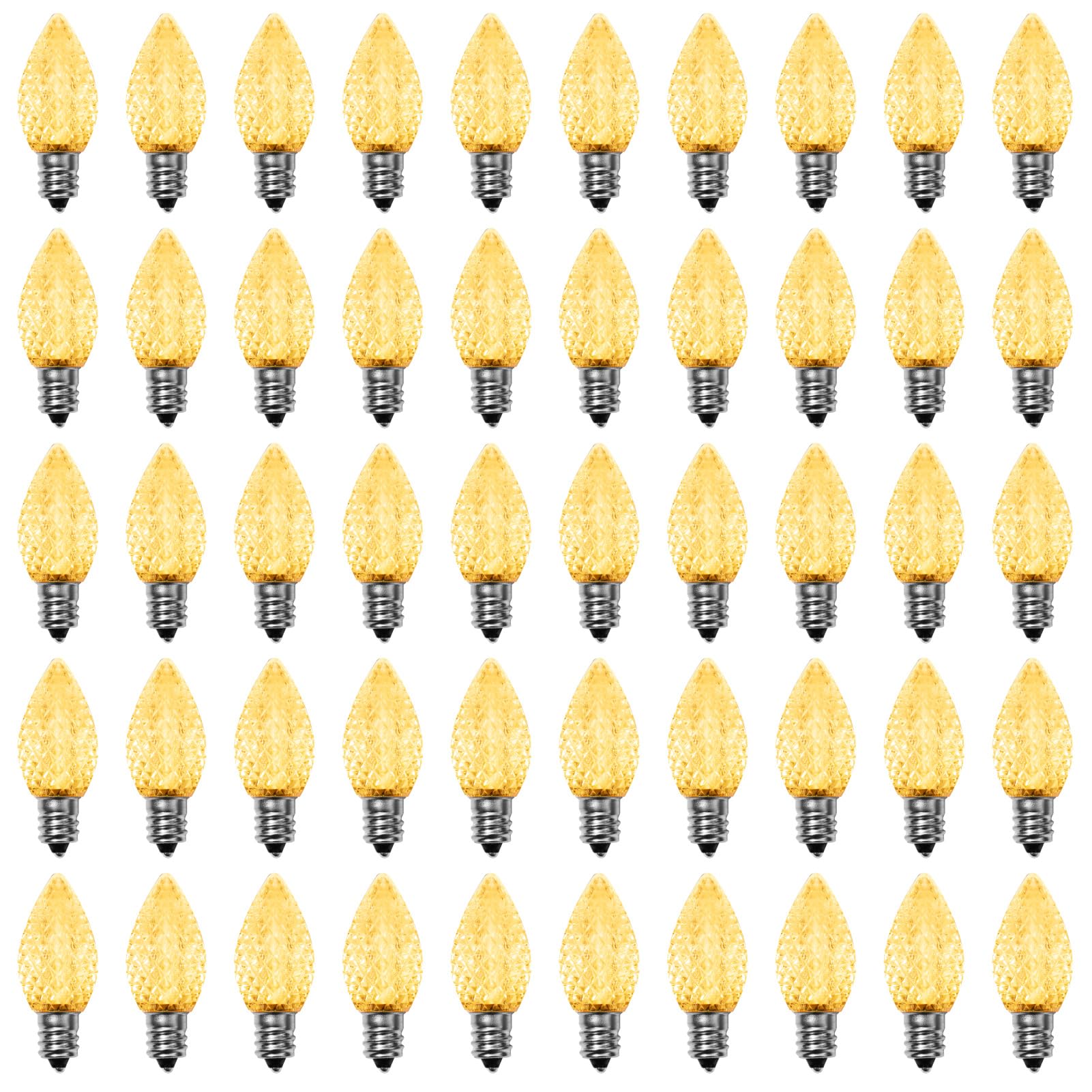 Meconard C7 LED Christmas Light Bulbs, Warm White, 50 Pack, Shatterproof, E12 Base, Commercial Grade