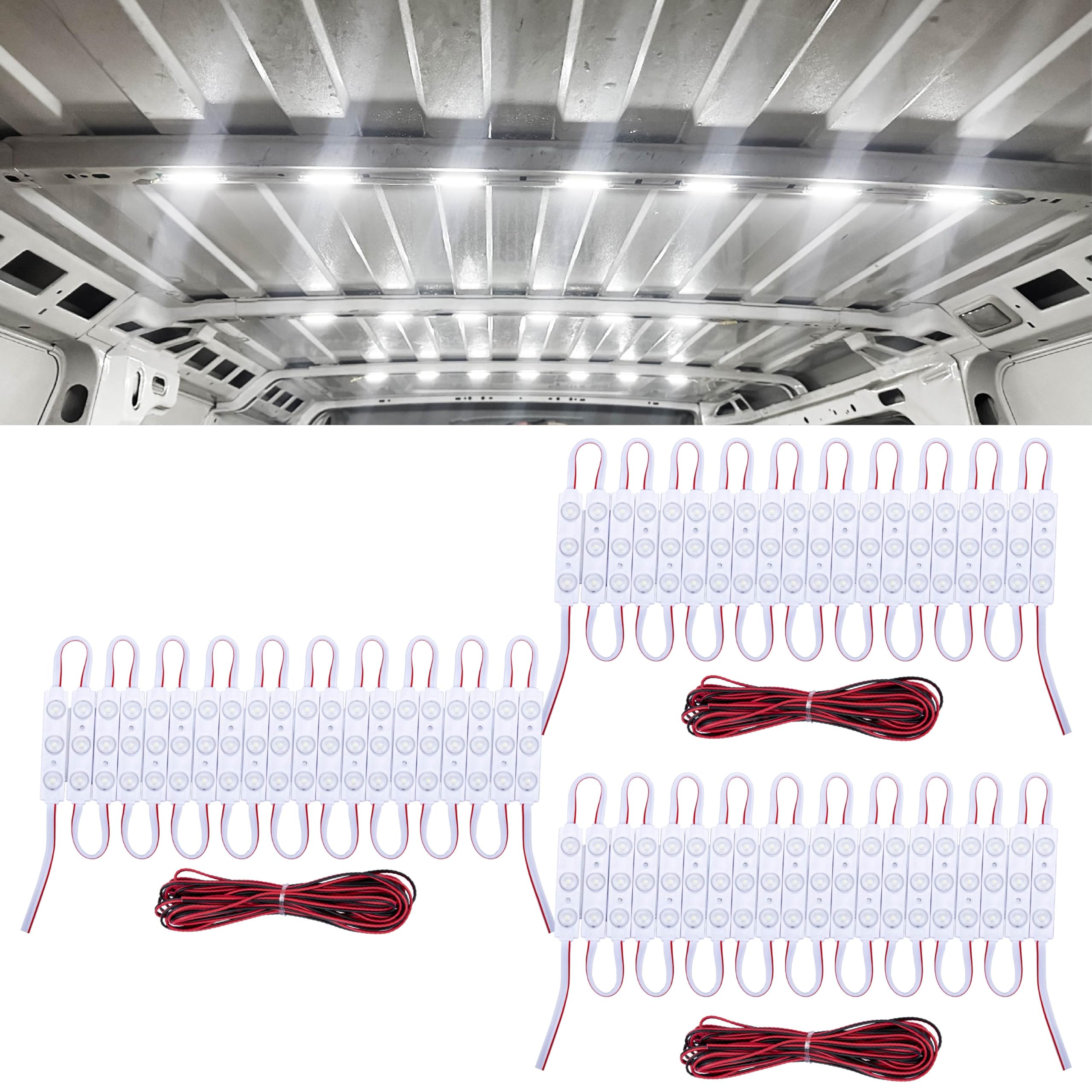 180 Led Van Interior Light Kits  12V Led Light Band  Cargo Van Accessories  Ceiling Work Lights Kit  Enclosed Trailer Lights for Truck Vans RV Boats Caravans  60 Modules(White)