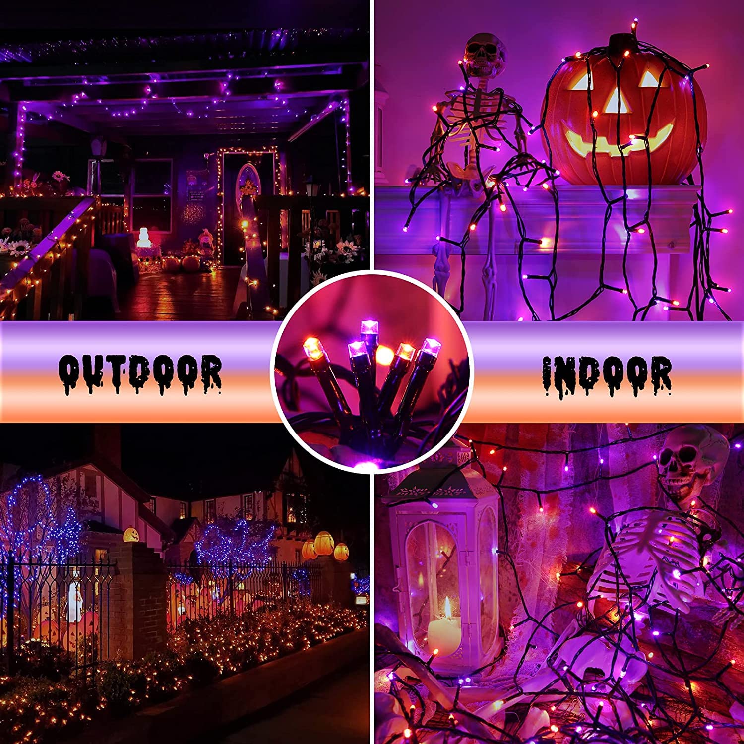 Tcamp 300 LED Christmas Lights, Purple & Orange, Motion Activated, 6 Modes, Model QL300AE, Connectable for Indoor/Outdoor Decor
