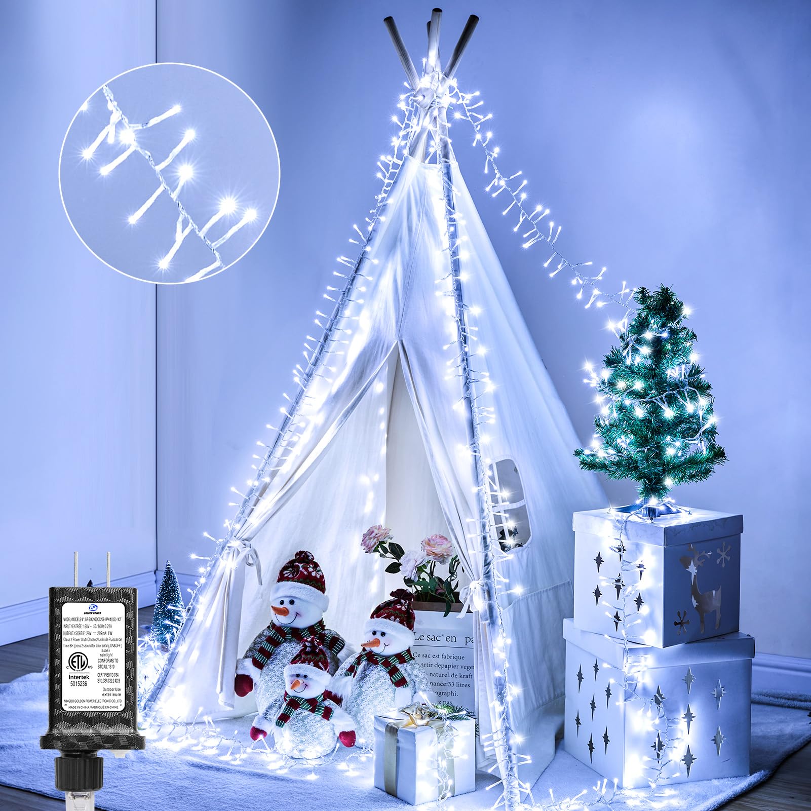 Minetom Christmas Lights Outdoor Cluster Lights - 500 LED 25 Ft Christmas Firecrackers String Lights, 12 Modes Timer Waterproof 