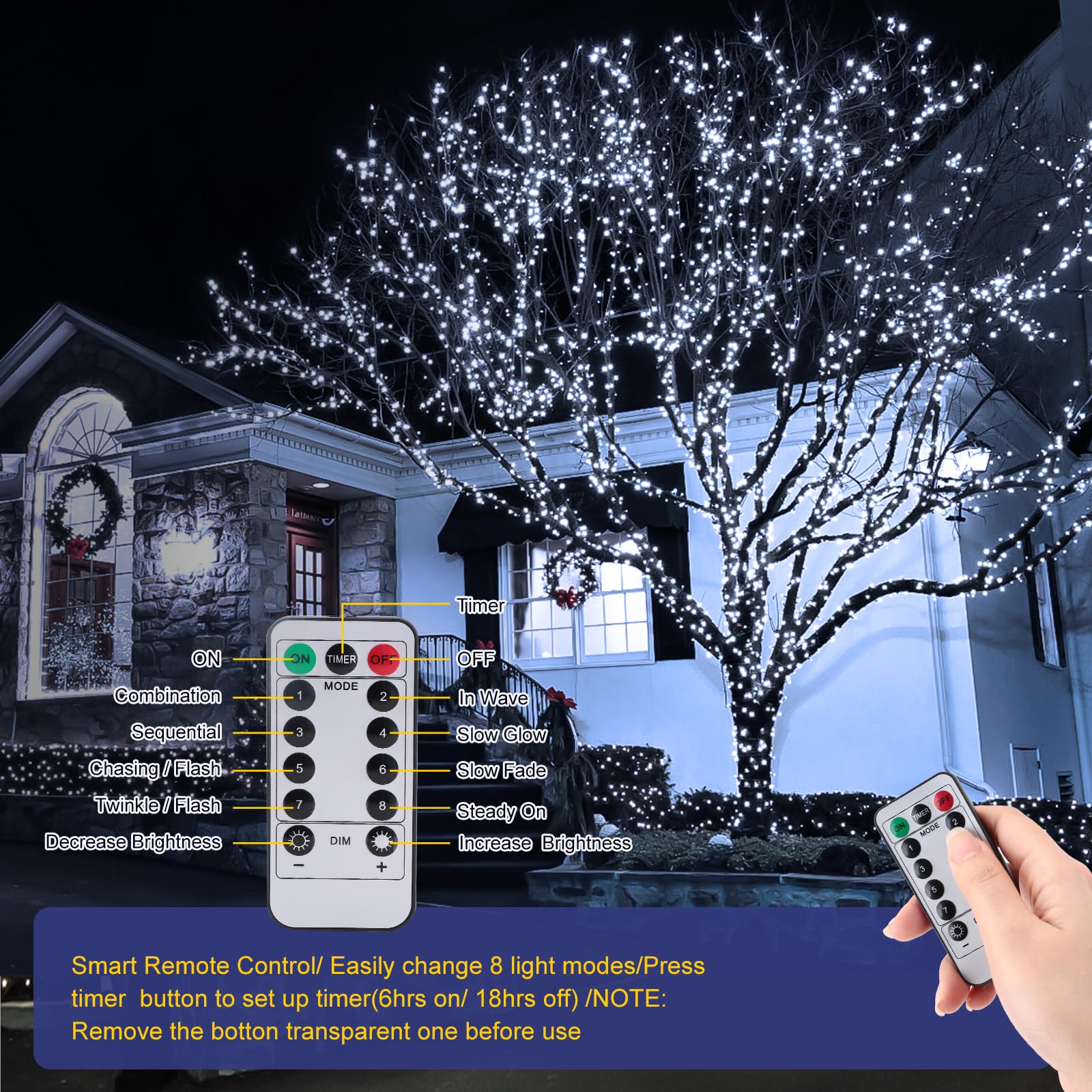Ehome String Lights, Usb Fairy Lights Plug In 33 Ft 100 Led Twinkle String Lights Silver Wire Lights With Remote And Timer 8 Modes Outdoor Indoor Waterproof Starry Lights Diy Party Wedding, White