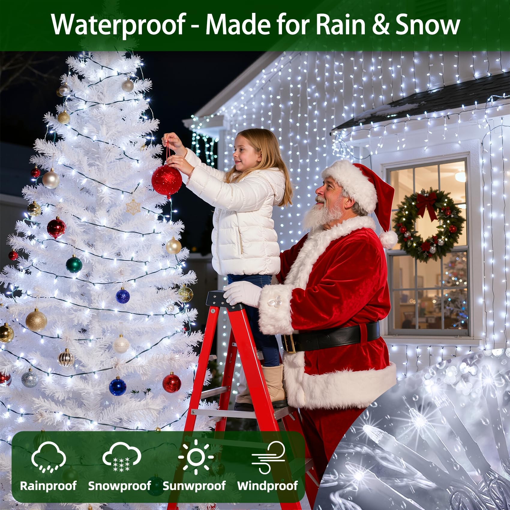 QUHUATU 1500 LED Christmas Lights, 470ft Cool White Waterproof String Lights with Timer, 12 Modes for Outdoor Holiday Decorations