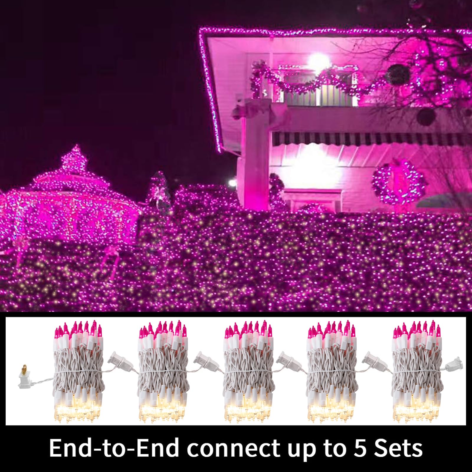 LAMPHOME 100 Mini Pink Clear Christmas String Lights, 20 Ft White Wire, Indoor/Outdoor Fairy Lights for Parties & Decorations