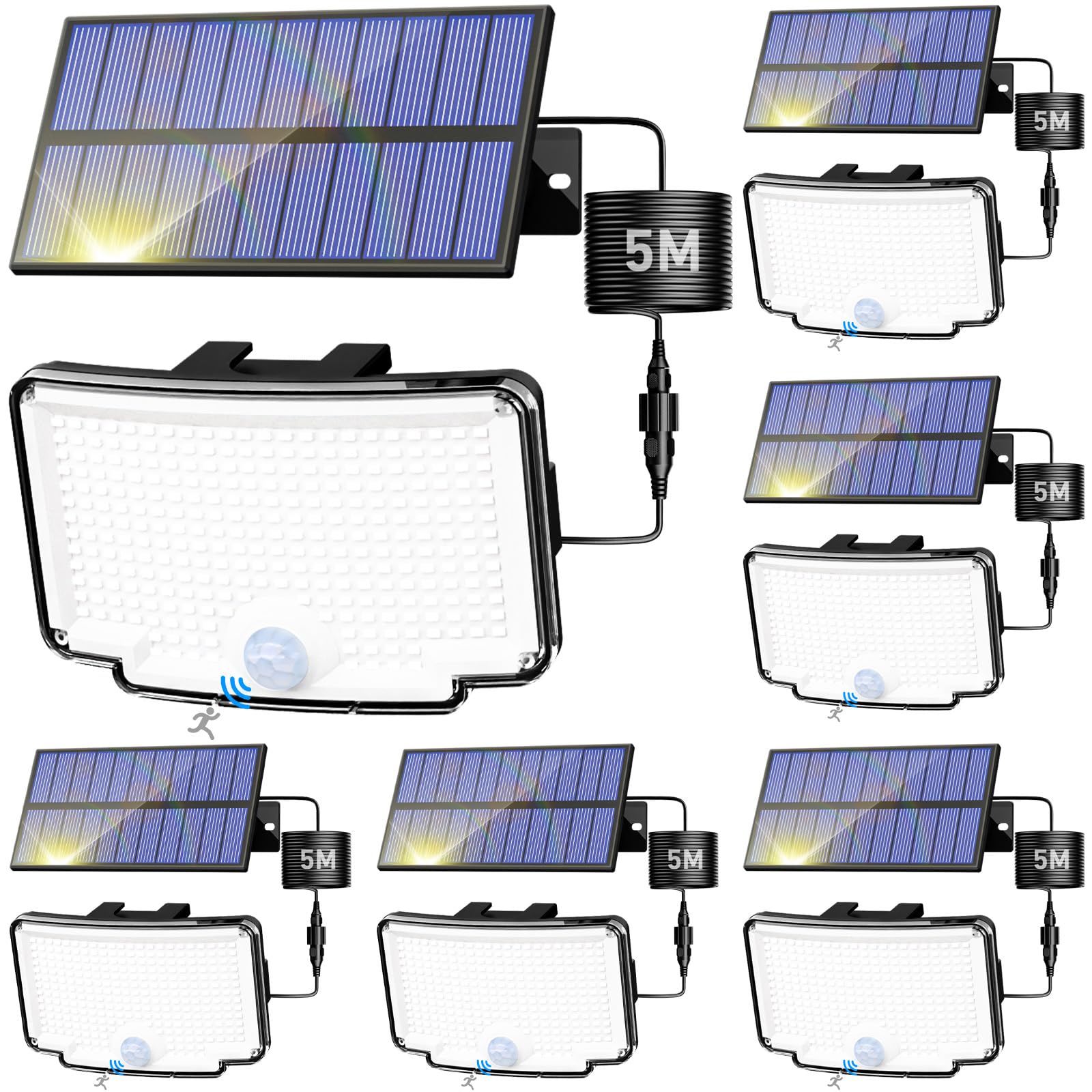 Peasur 6 Pack Solar Motion Lights Outdoor  318 LED Solar Security Light with 3 Modes  IP65 Waterproof Powered Flood Lights for Outside Garden Patio Garage Yard Backyard