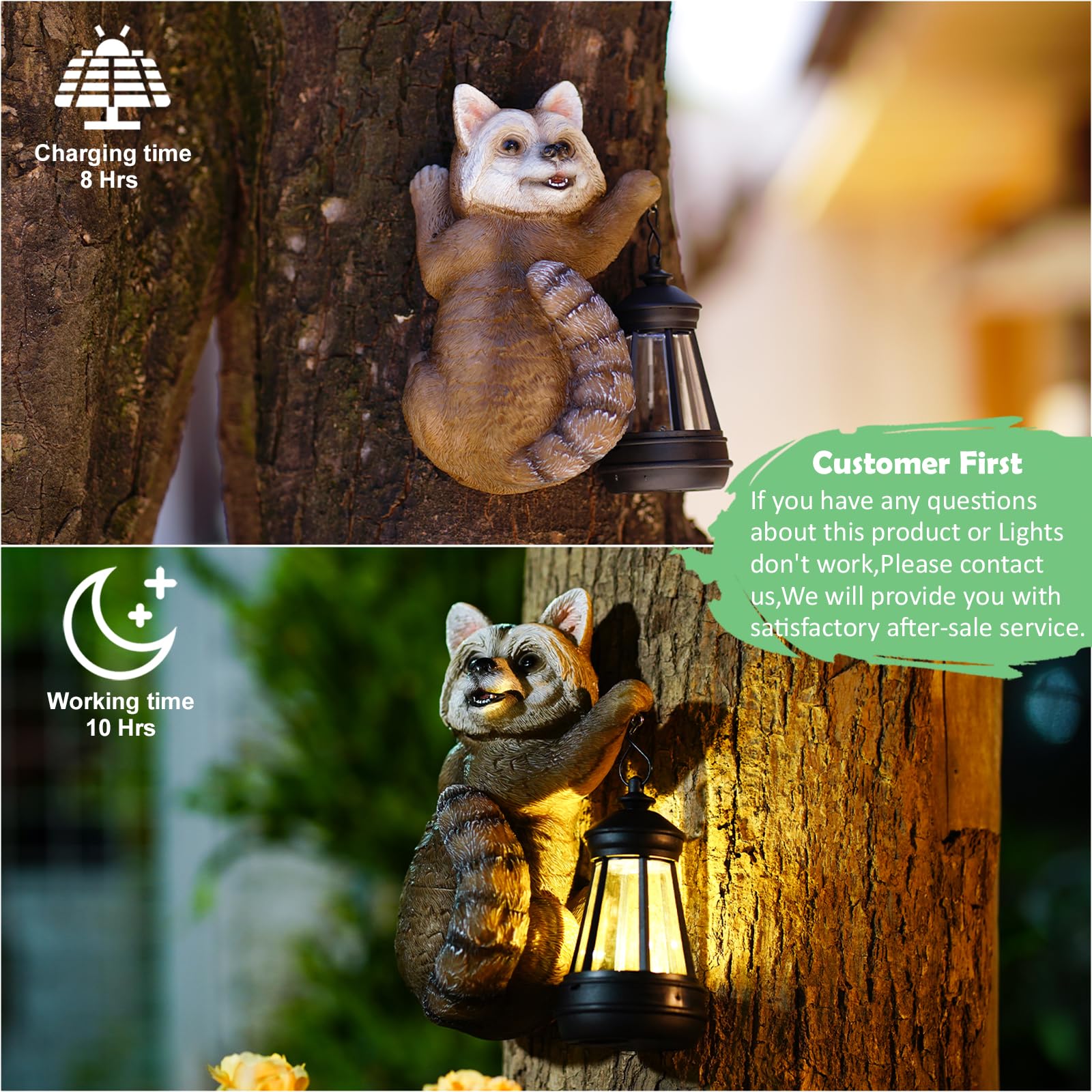 Fashionoda Raccoon Tree Hungger With Solar Lantern - 7.4 Inch Raccoon Outdoor Statue For Garden Yard Decor Outside,Best Garden G