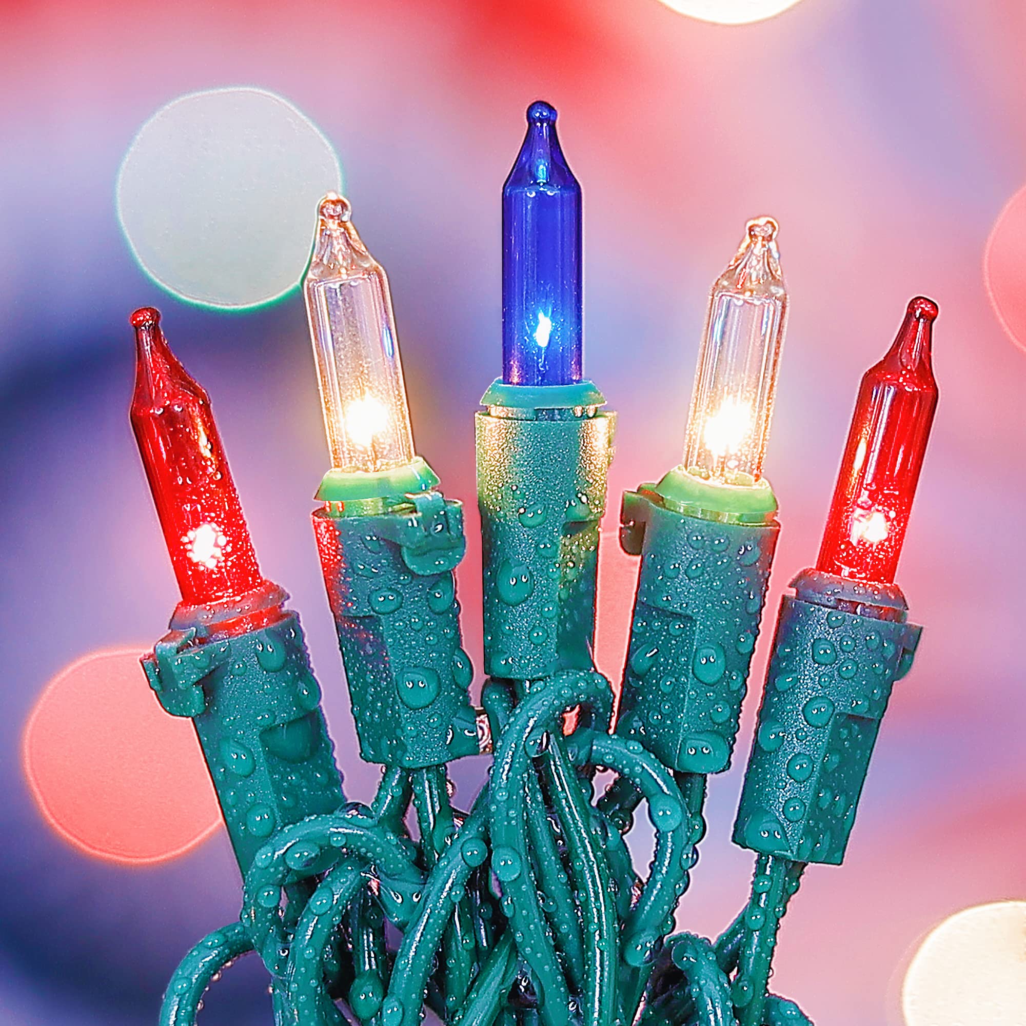 mimigogo Mini String Lights, 50 Count, Red White Blue, 13ft, Waterproof, Incandescent, Model QX-50-1-Mseries