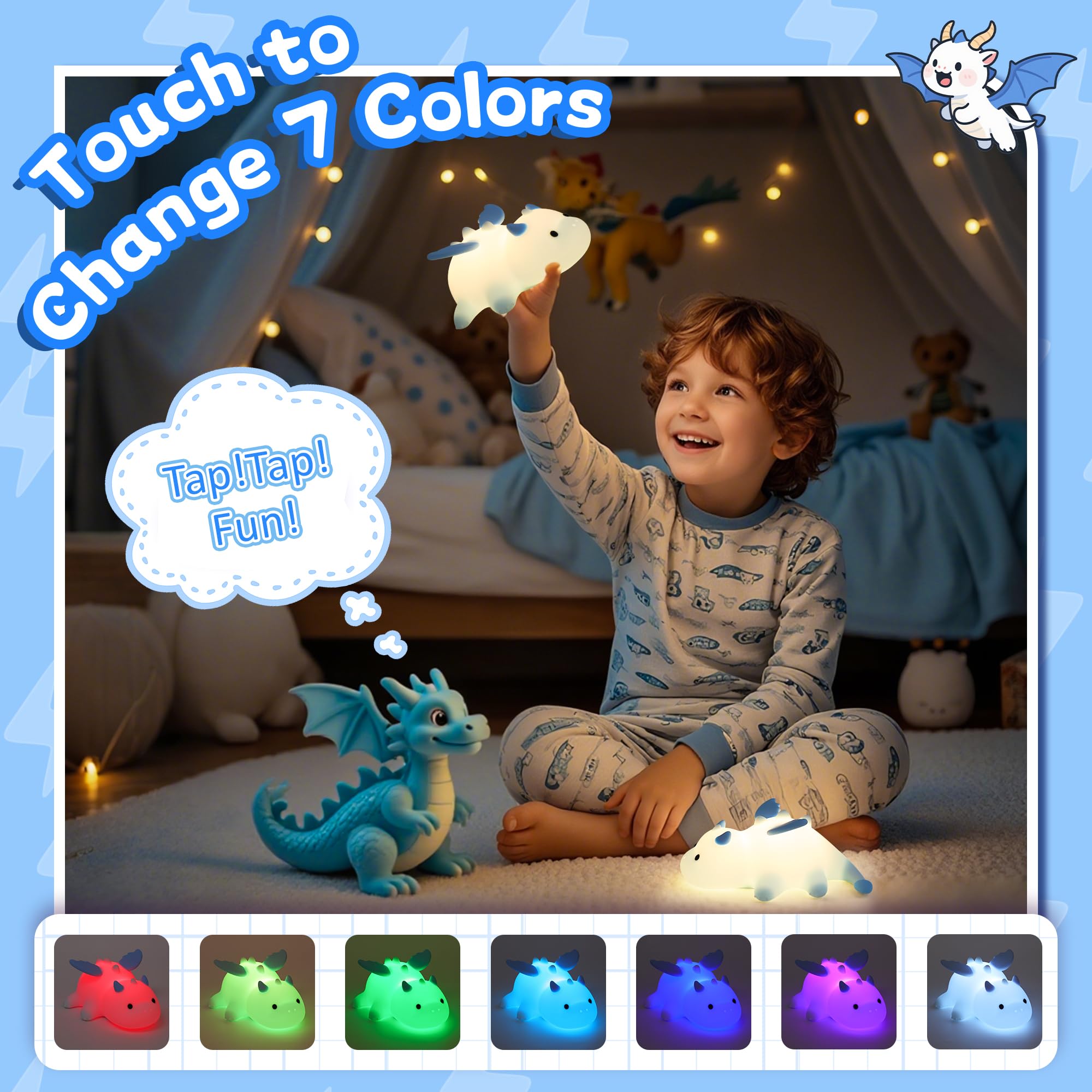 Attivolife Dragon Night Light For Kids  Cute Soft Silicone Touch Lamp With 8 Color & Dimmable & Timer  Portable Nursery Bedroom Bedside Decor Led Light  Birthday Xmas Gifts For Baby Toddler Boy Girl
