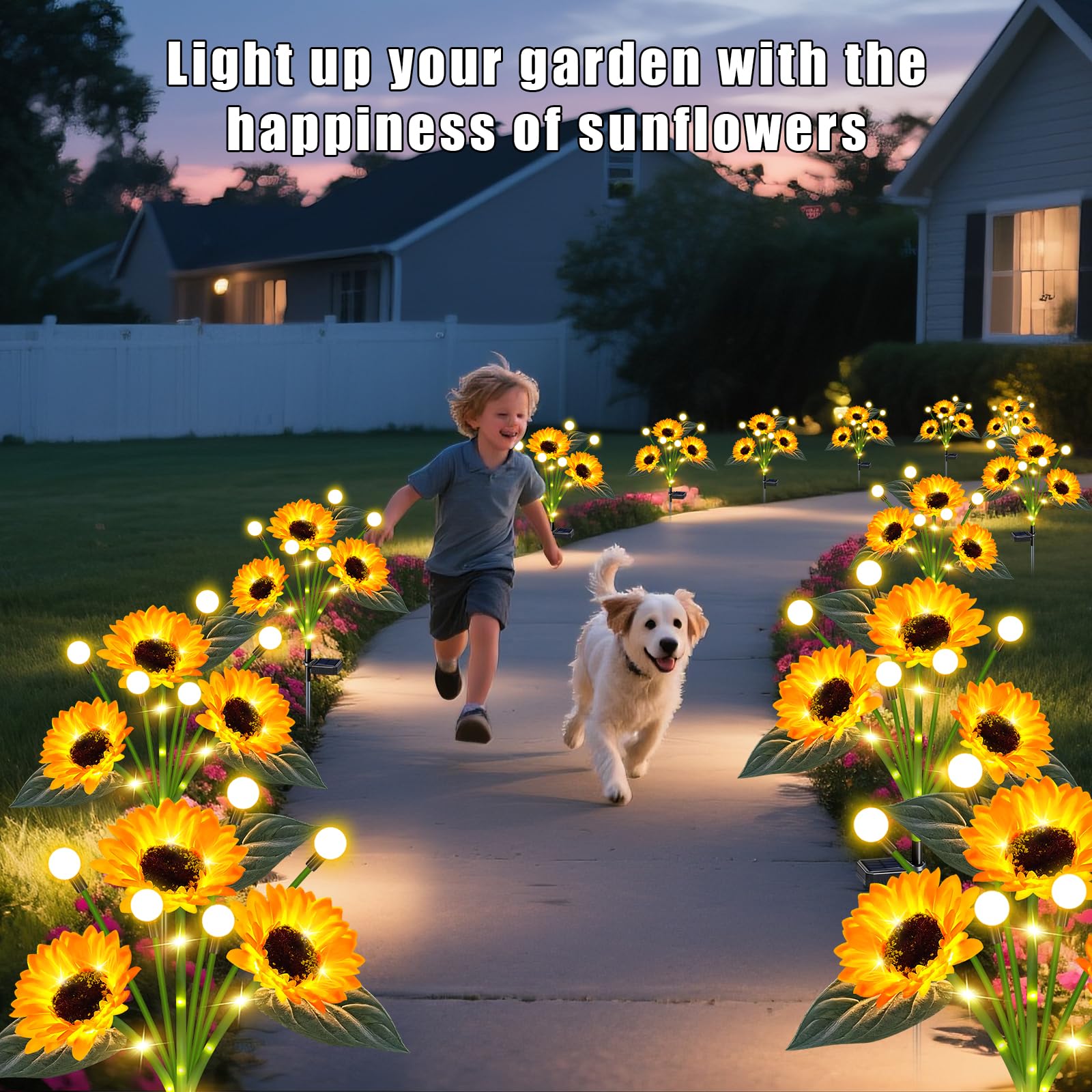 yeuago Solar Garden Lights 6 Pack - Dancing Sunflower Firefly, Waterproof Plastic Stake Lights for Pathway Décor