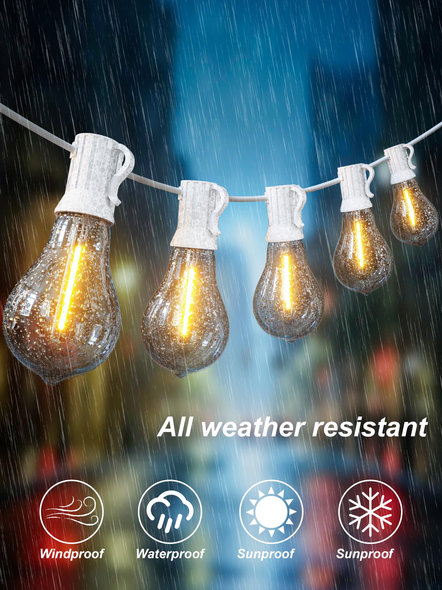 Damaing Outdoor String Lights 120Ft Waterproof Patio Lights With 63 Plastic Dimmable Edison Led Bulbs,Connectable Outdoor Lighti