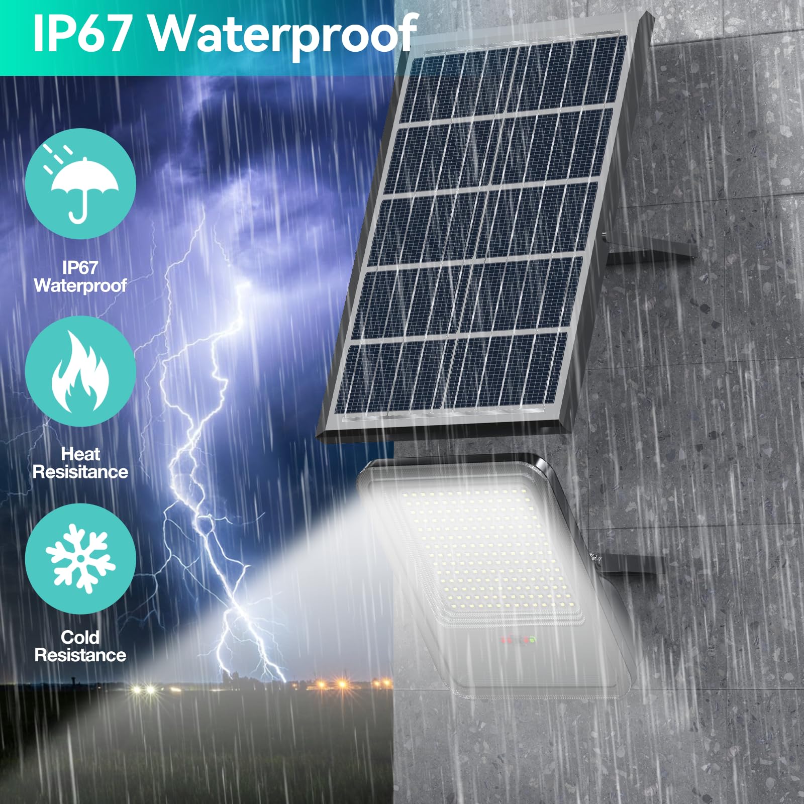 TENKOO Solar Street Flood Lights 2000W IP67 Waterproof 150000LM Black Model LF243W for Outdoor Parking Lot, Garden, Pathway