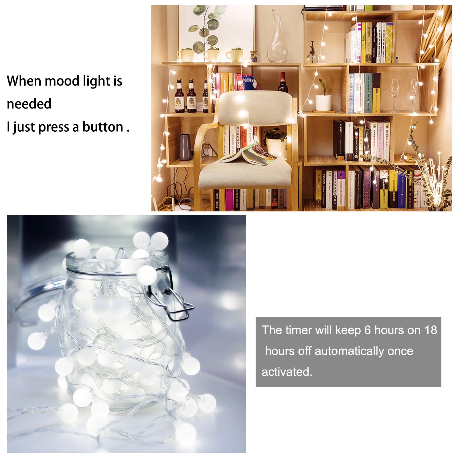 Wertioo Battery Operated String Lights 33Ft 100 Leds Globe Christmas Lights With Remote Control For Outdoor/Indoor Bedroom,Garden,Christmas Tree[8 Modes,Timer ] (White)
