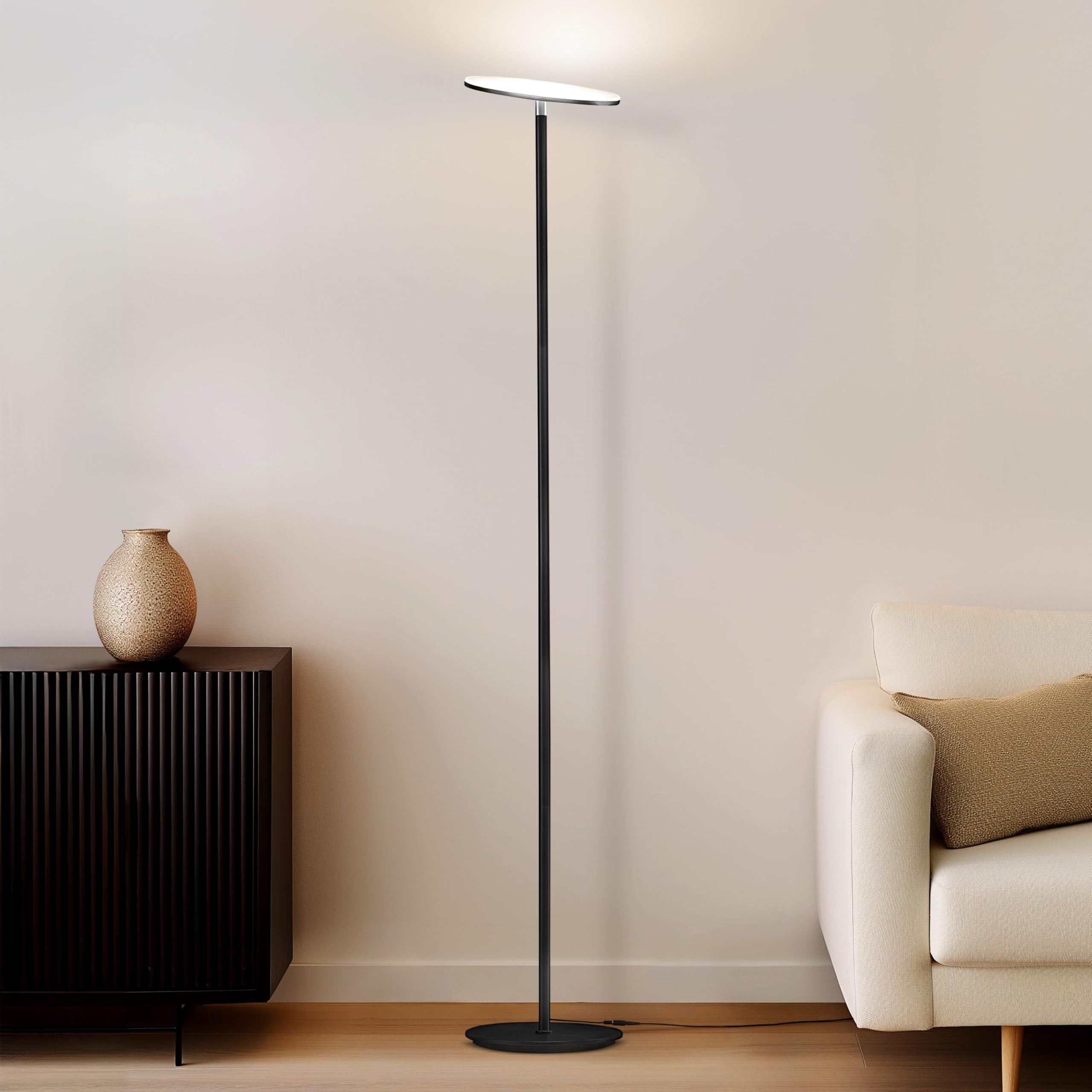 Brightech Sky LED Torchiere Floor Lamp - Dimmable Uplight, Metal, Jet Black, Model 211136S-BK
