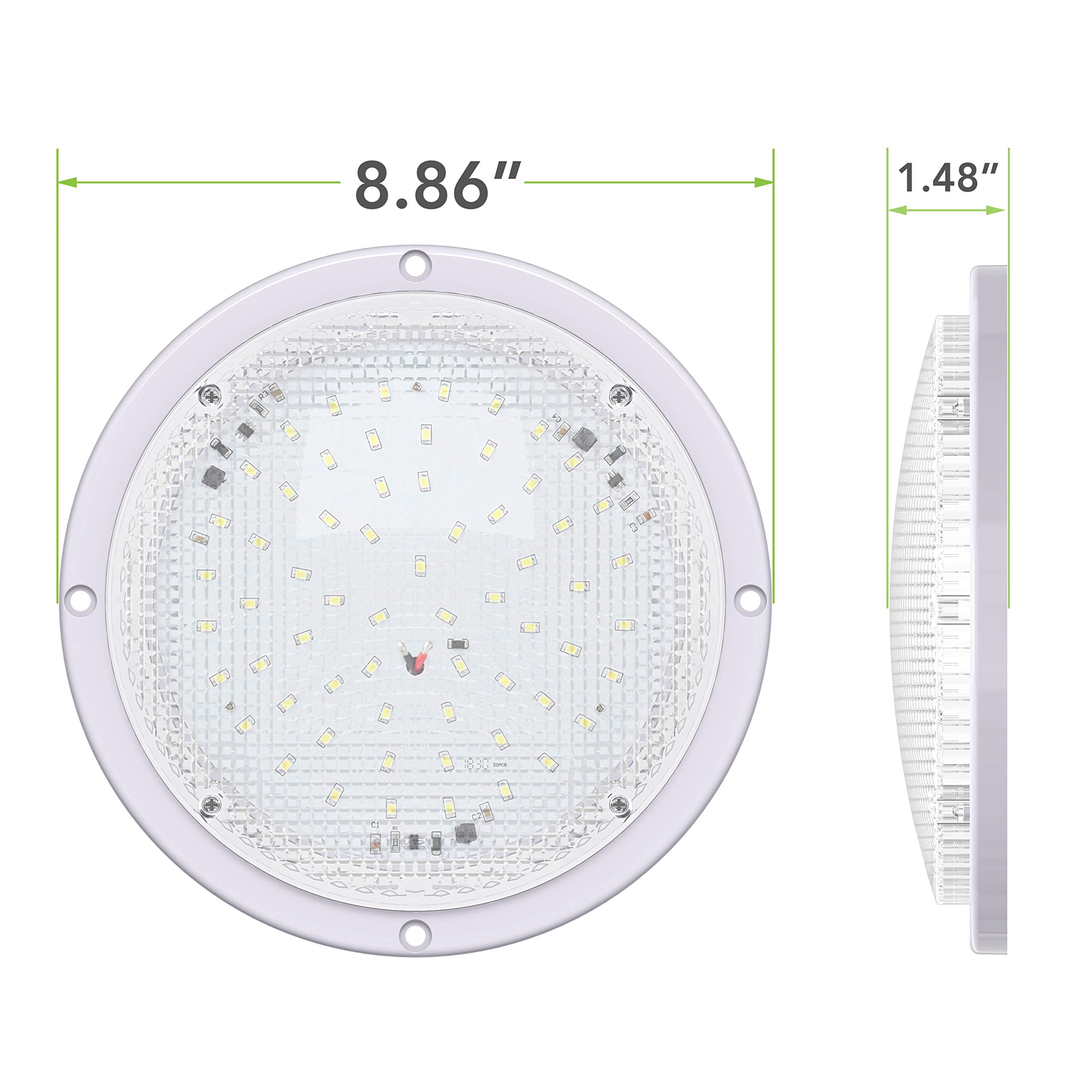 RV Trailer Camper 5th Wheel White 8.5 Round Scare Porch 12V LED Light 600 LM Light Only (LED Light)